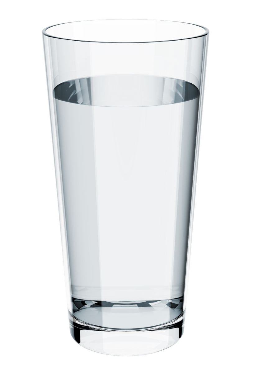 A tall, clear glass filled with water against a black background.