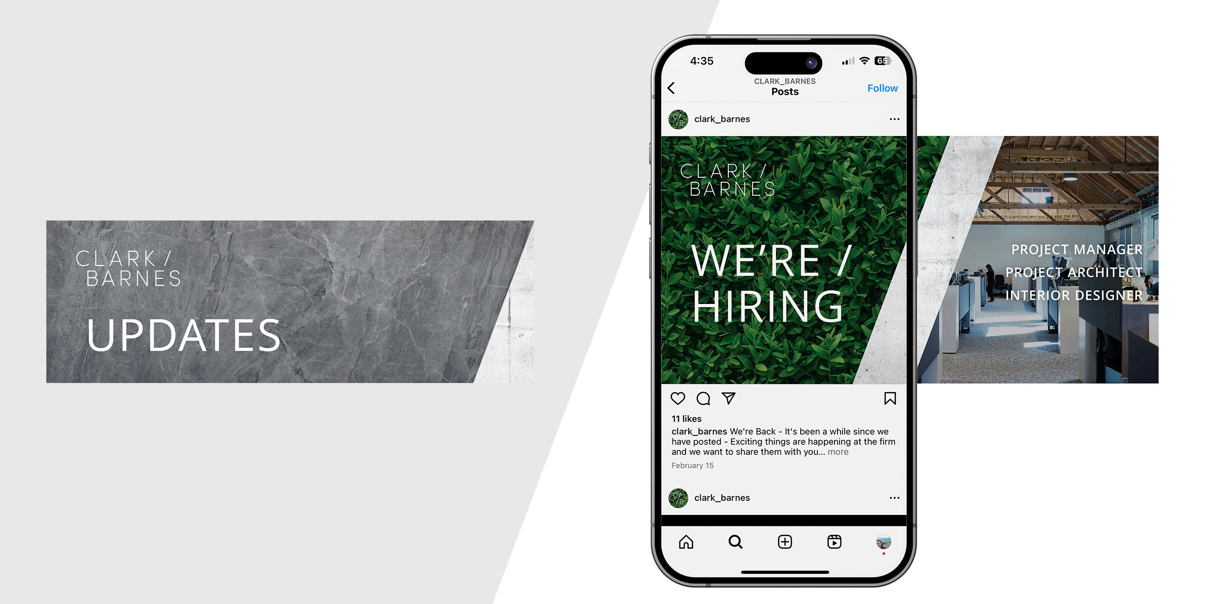 Clark / Barnes email headers and social post carousel