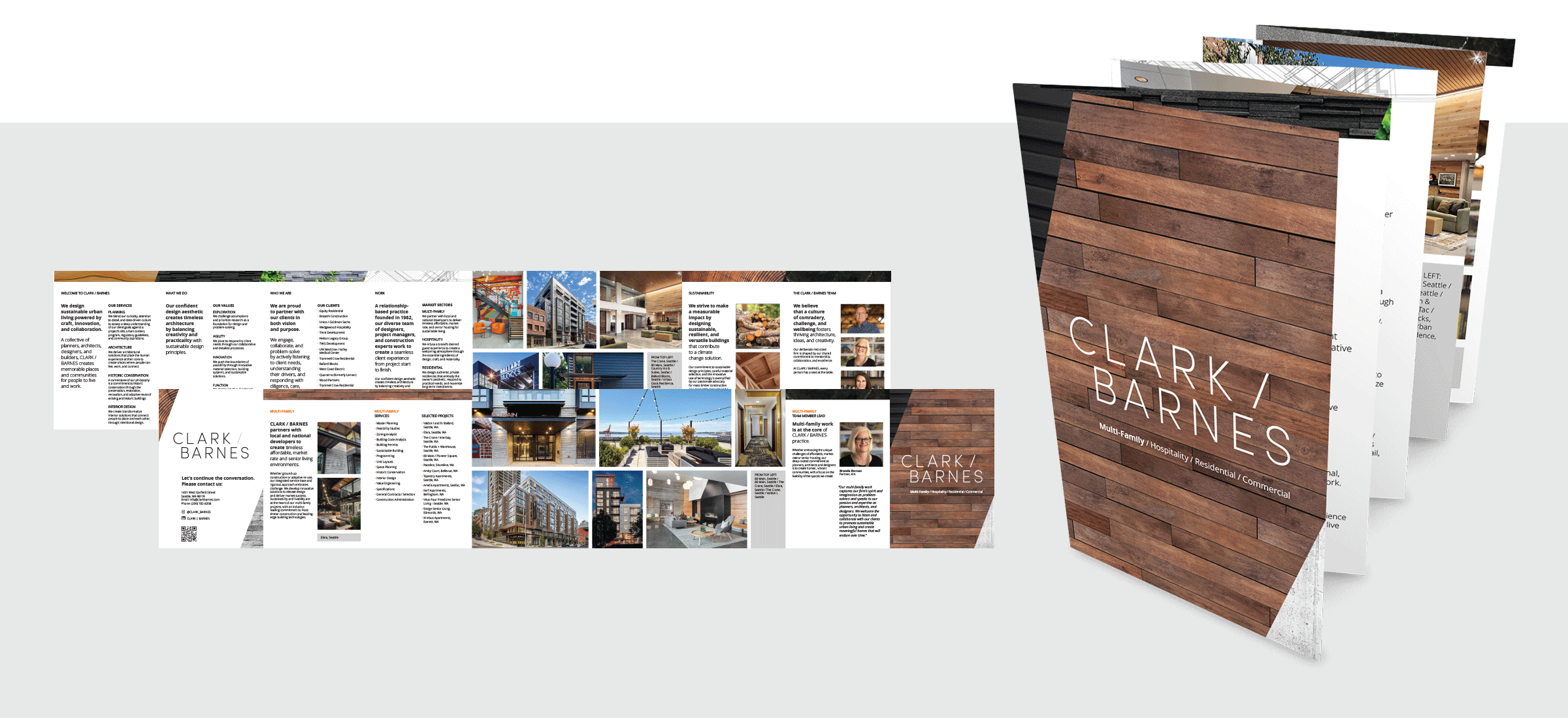 Clark / Barnes Z-fold print brochures for various services