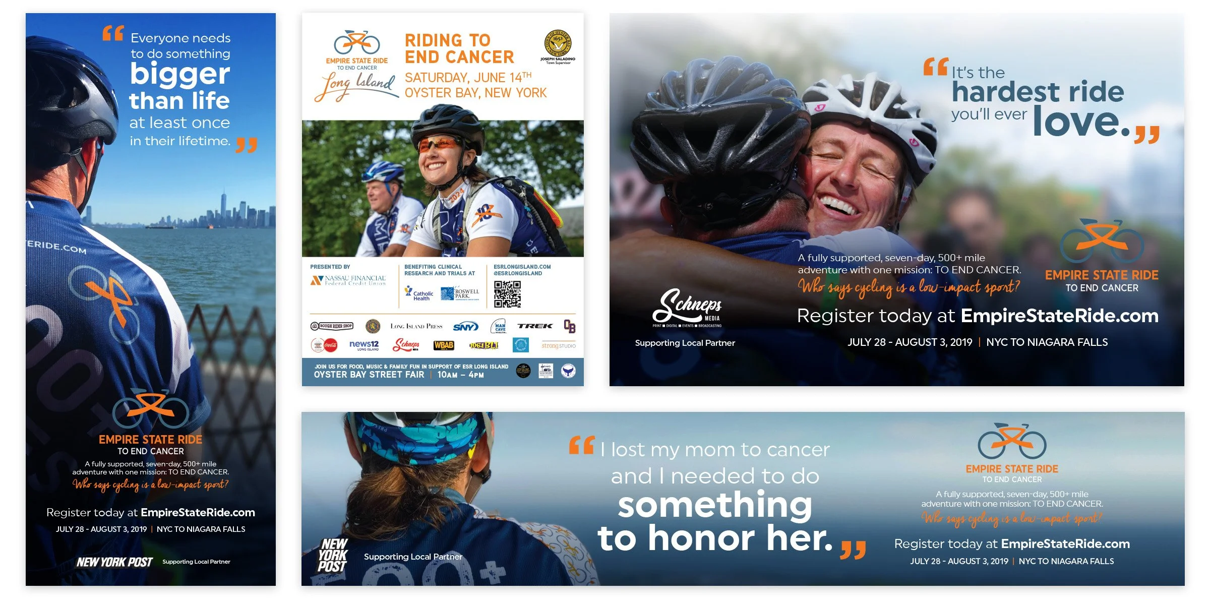 Various print and digital advertisements for the Empire State Ride