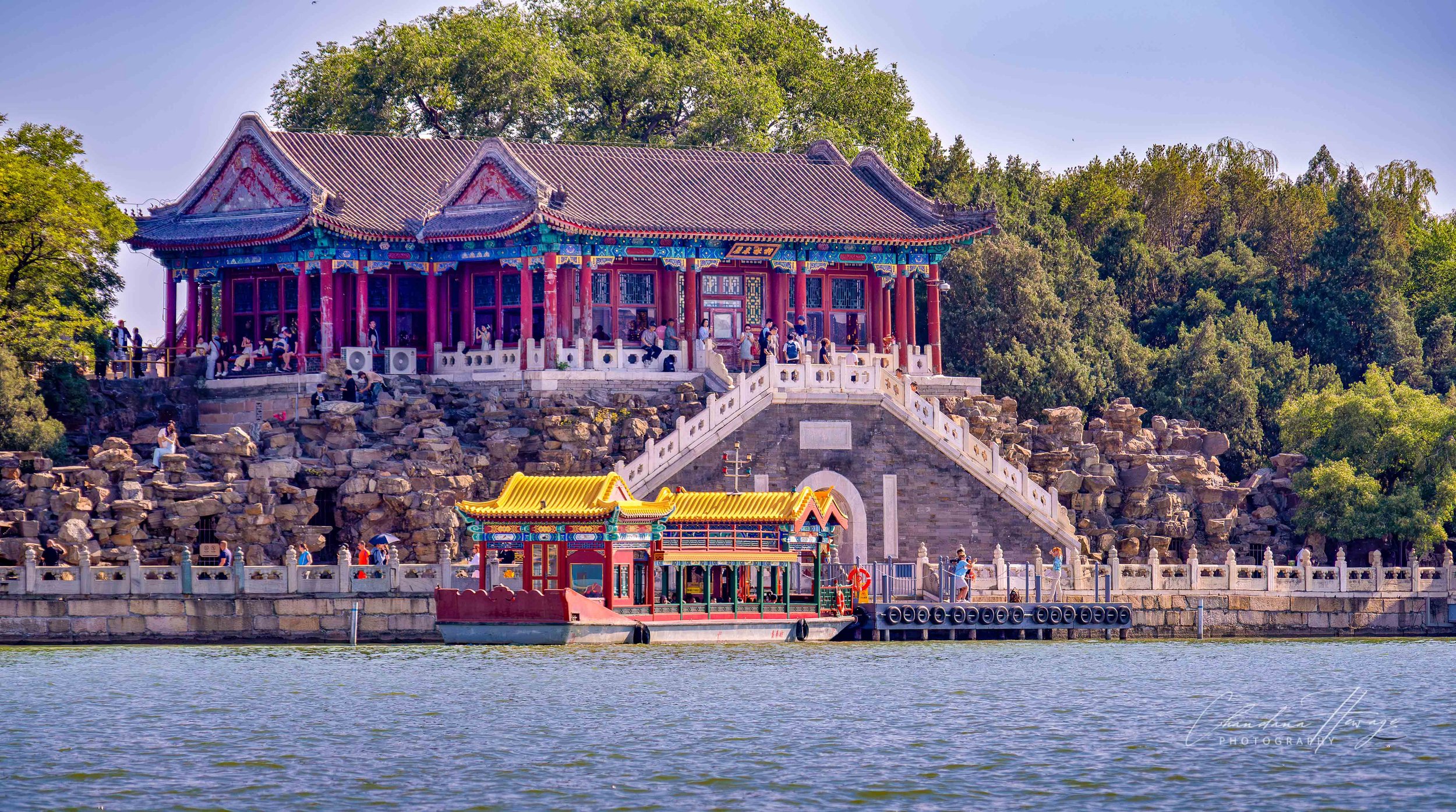 The Imperial Dock: a private embarkation point for the imperial family. Empress Cixi (The Dragon Lady) and various emperors used these exact stone piers, steps, and adjacent pavilions to board their decorated imperial pleasure boats for cruises acros