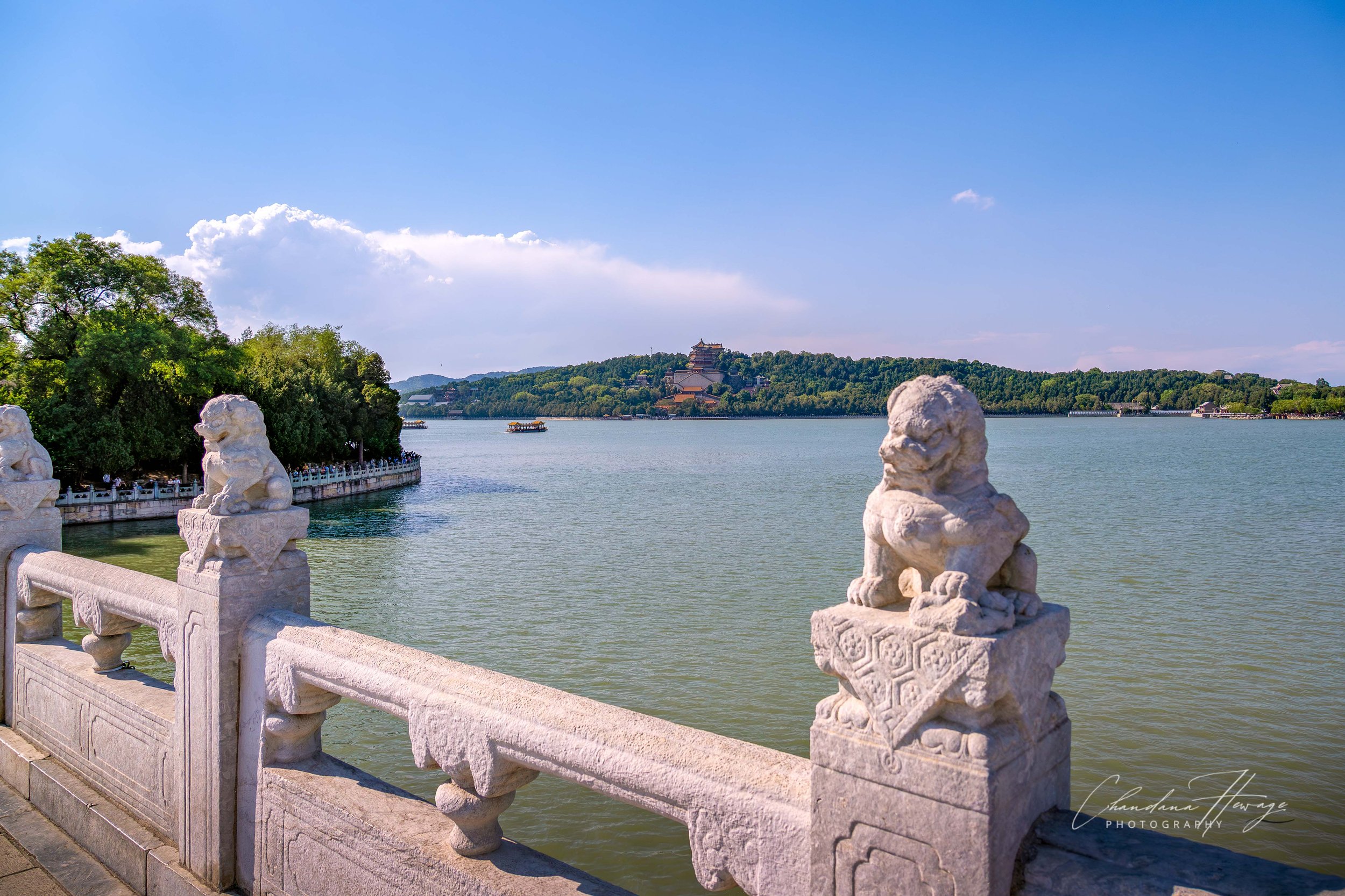 A view of Kunming Lake from the Seventeen-Arched Bridge.