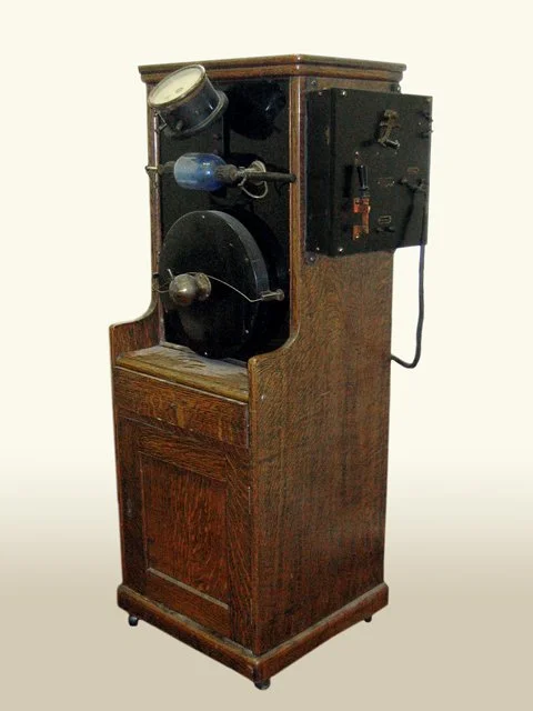 A "Wappler Cabinet" or High-Frequency Machine was a quack medical device popular around the 1910s. The device generated an electrical current that was applied to patients via an attached wand. Its makers claimed that the Cabinet could cure headaches,