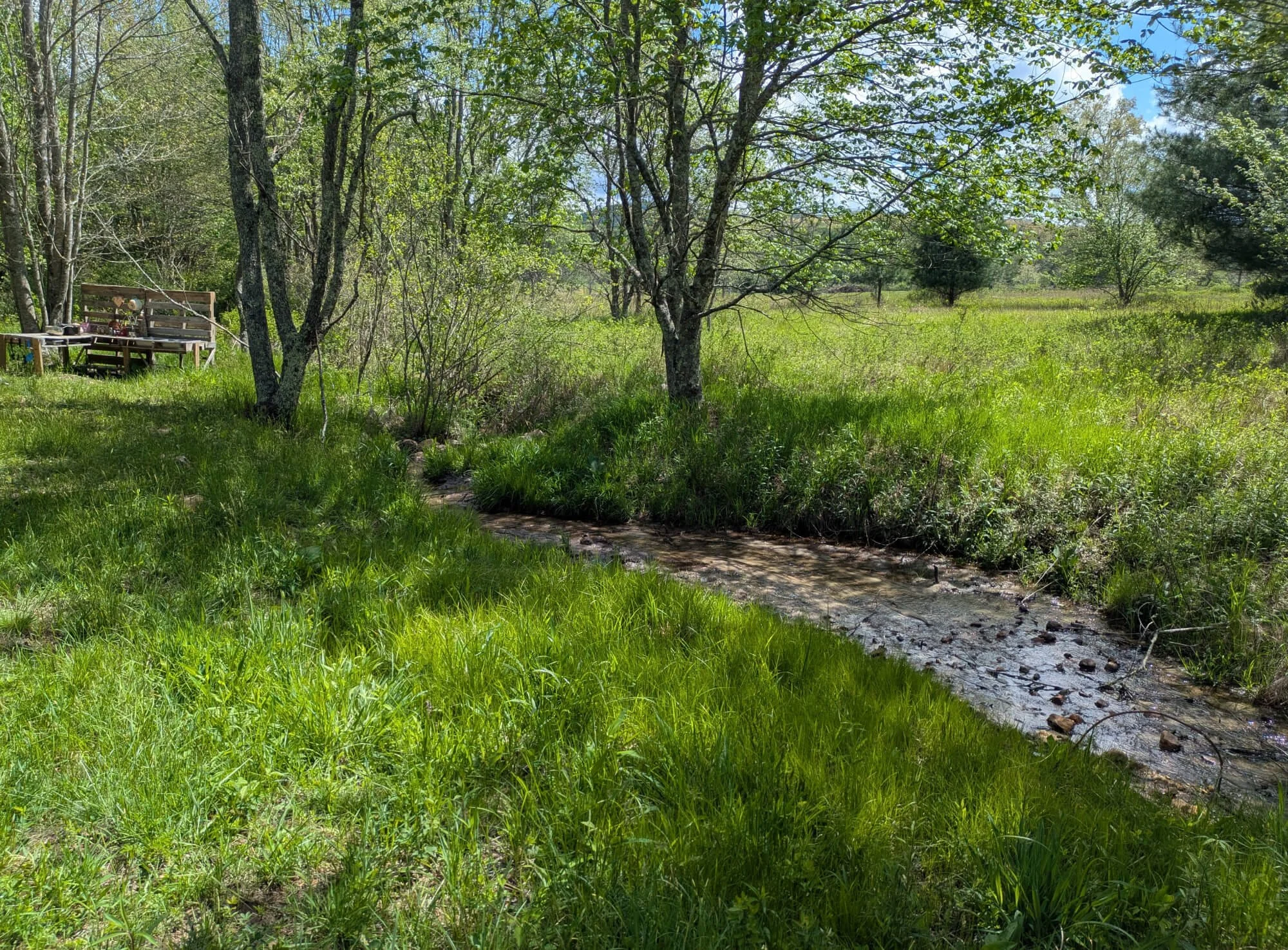 Babbling brook near tree house and mud kitchen