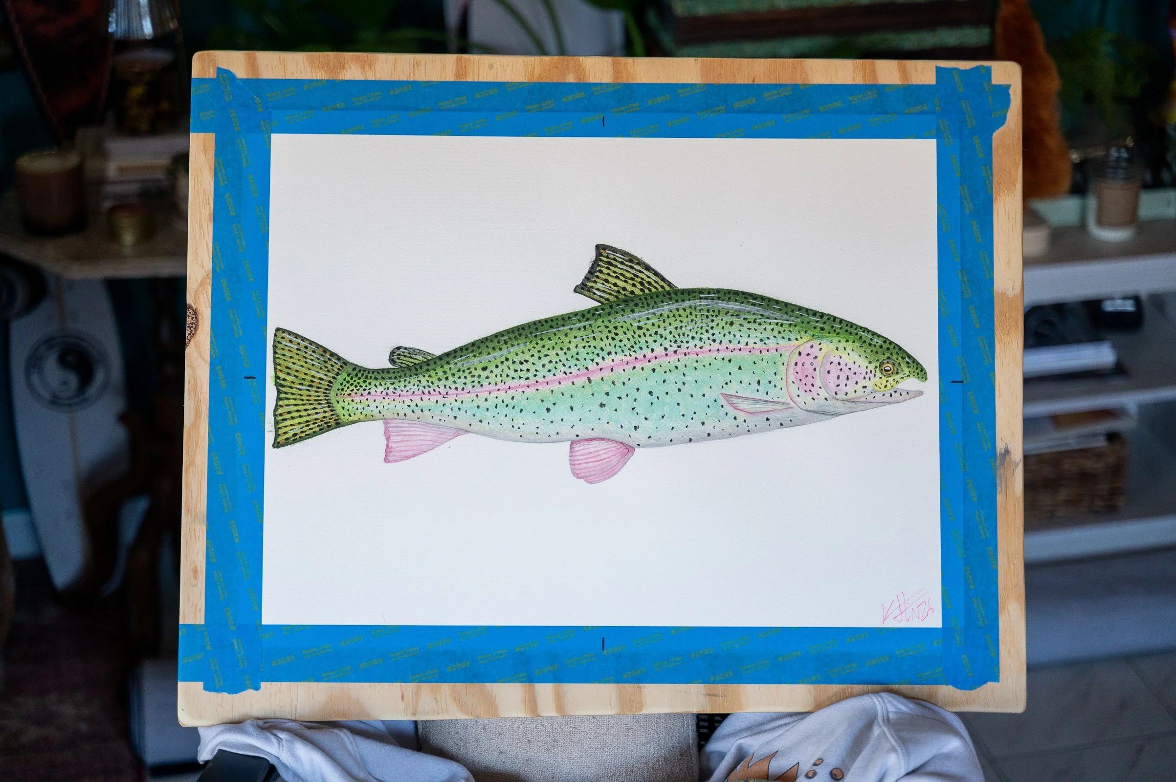 Brads Watercolor Rainbow Trout, Original Painting by Keaton Hinze