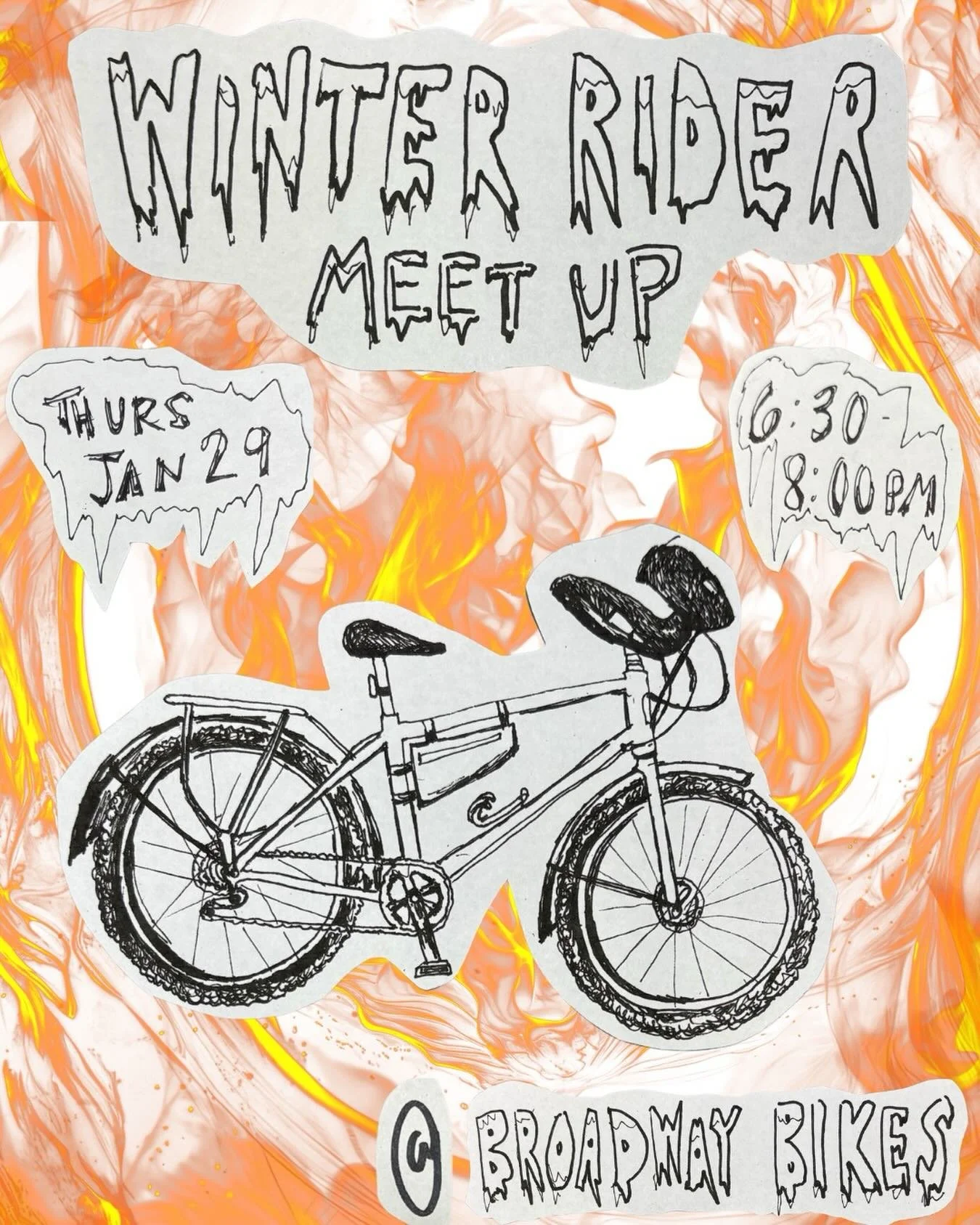 Do you have a winter riding set that up you&rsquo;re stoked to share?  Tired of your toes freezing mid-ride? Ever wondered what studded tires are for?

Whether you ride every day, year round, or are curious about winter riding, come by Broadway Bikes