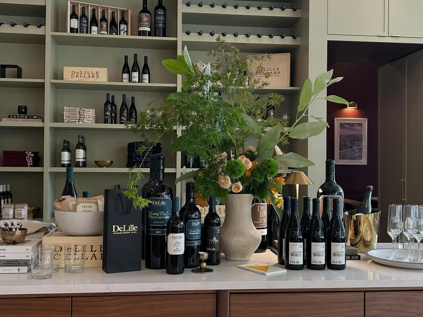 The Cafe and Bottle Shop at DeLille En Ville provides a spot for coffee and a quick shopping break and also a spot to buy the best Washington wines- featuring the limited run Seattle red blend with labels designed by our DWS Brand Studio. Holiday gif