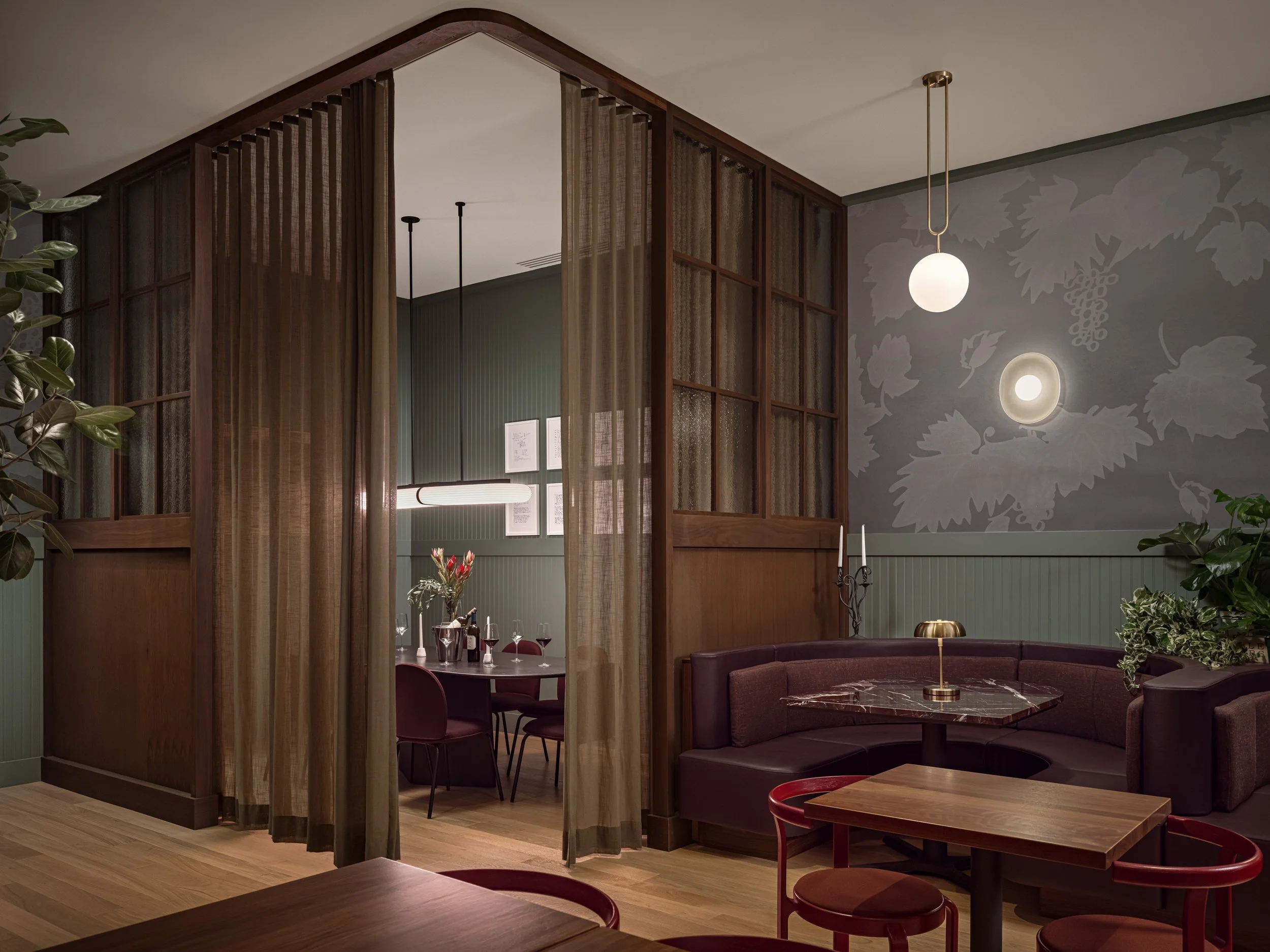 The back dining room and private dining area at DeLille En Ville in Seattle's University Village.