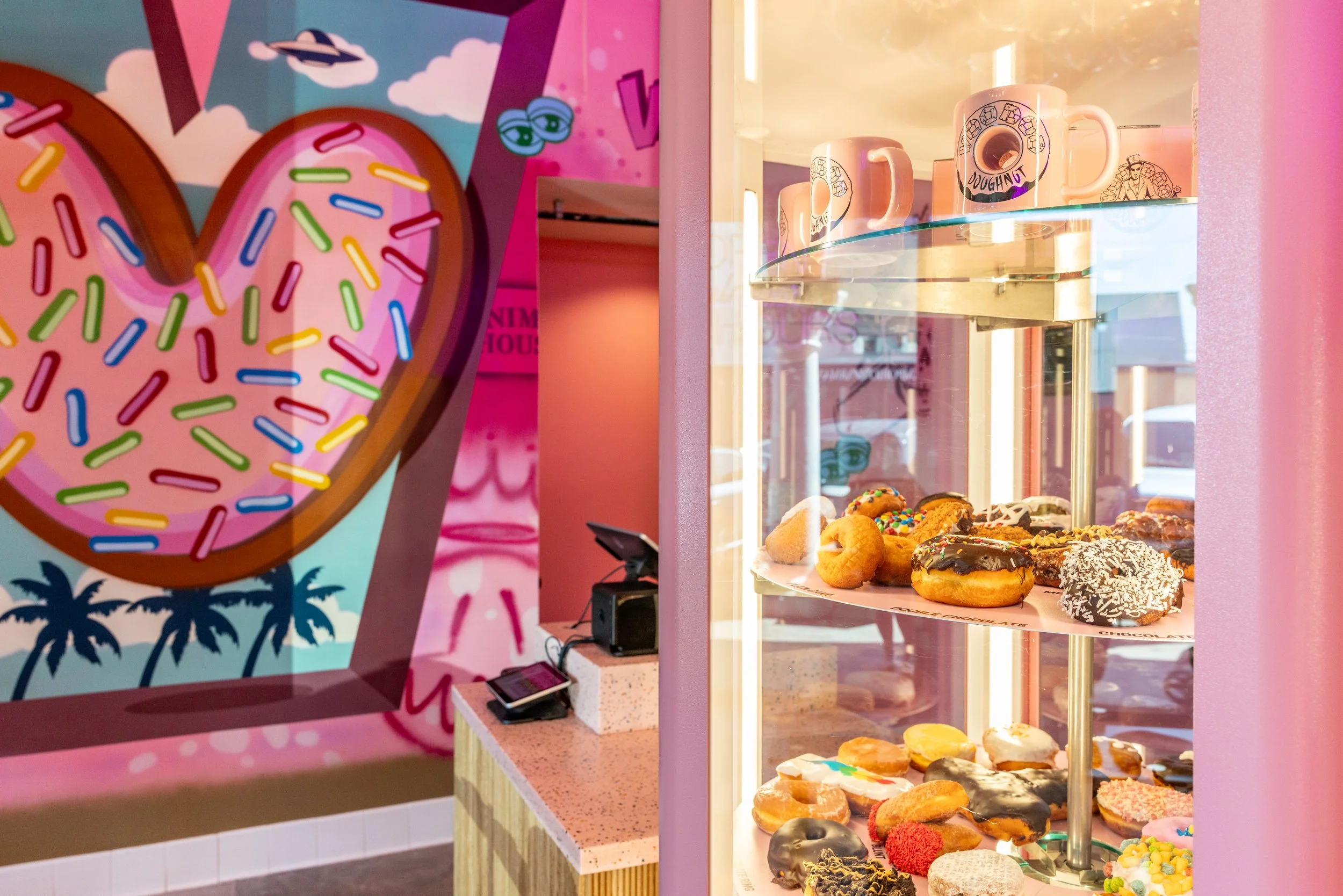 hospitality design of voodoo doughnuts in los angeles, venice beach location