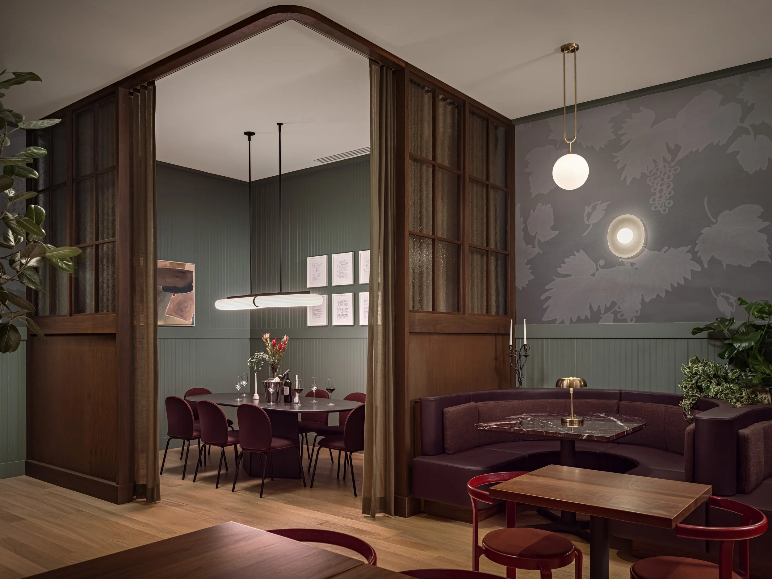 The back dining room and private dining area at DeLille En Ville in Seattle's University Village.