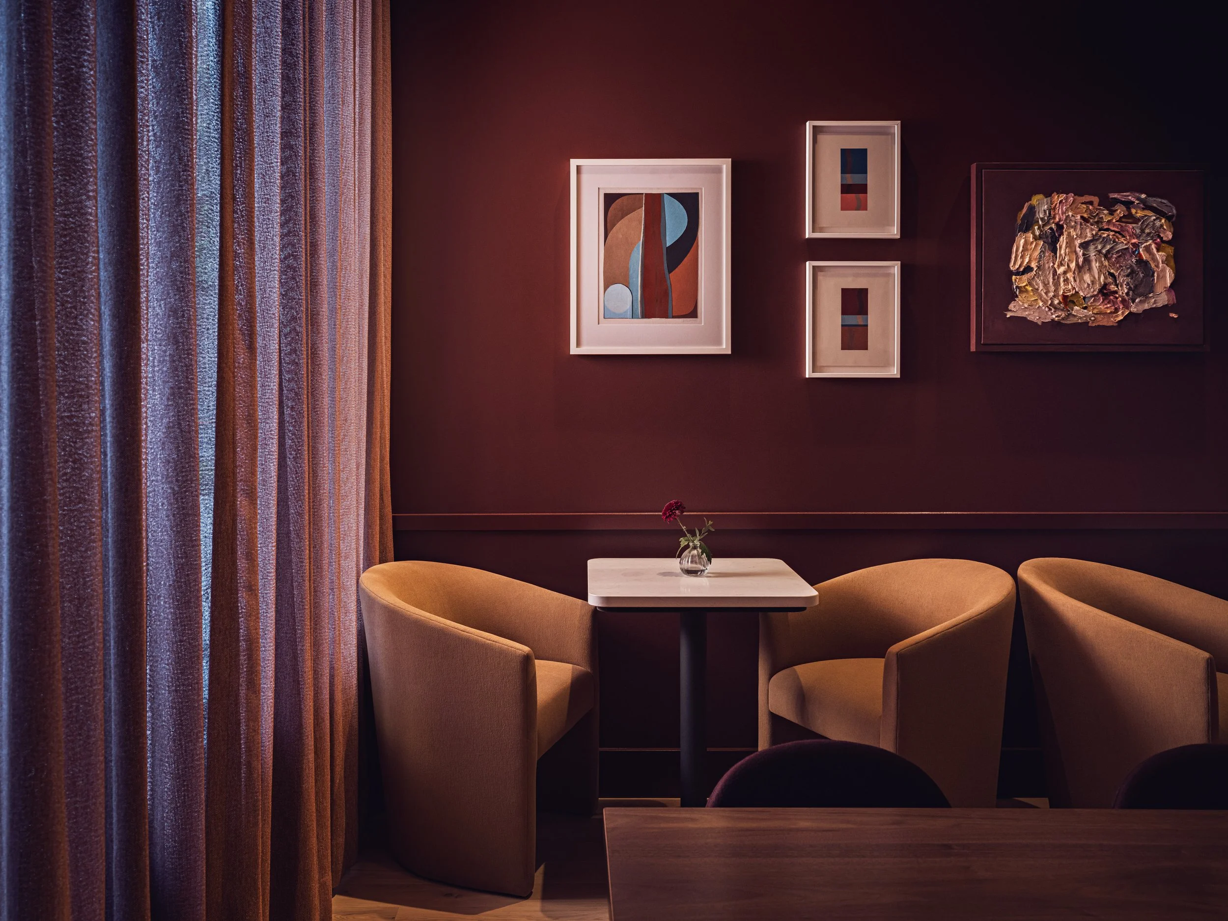 The beautiful private Club Room bar and dining area at DeLille En Ville in Seattle's University Village.