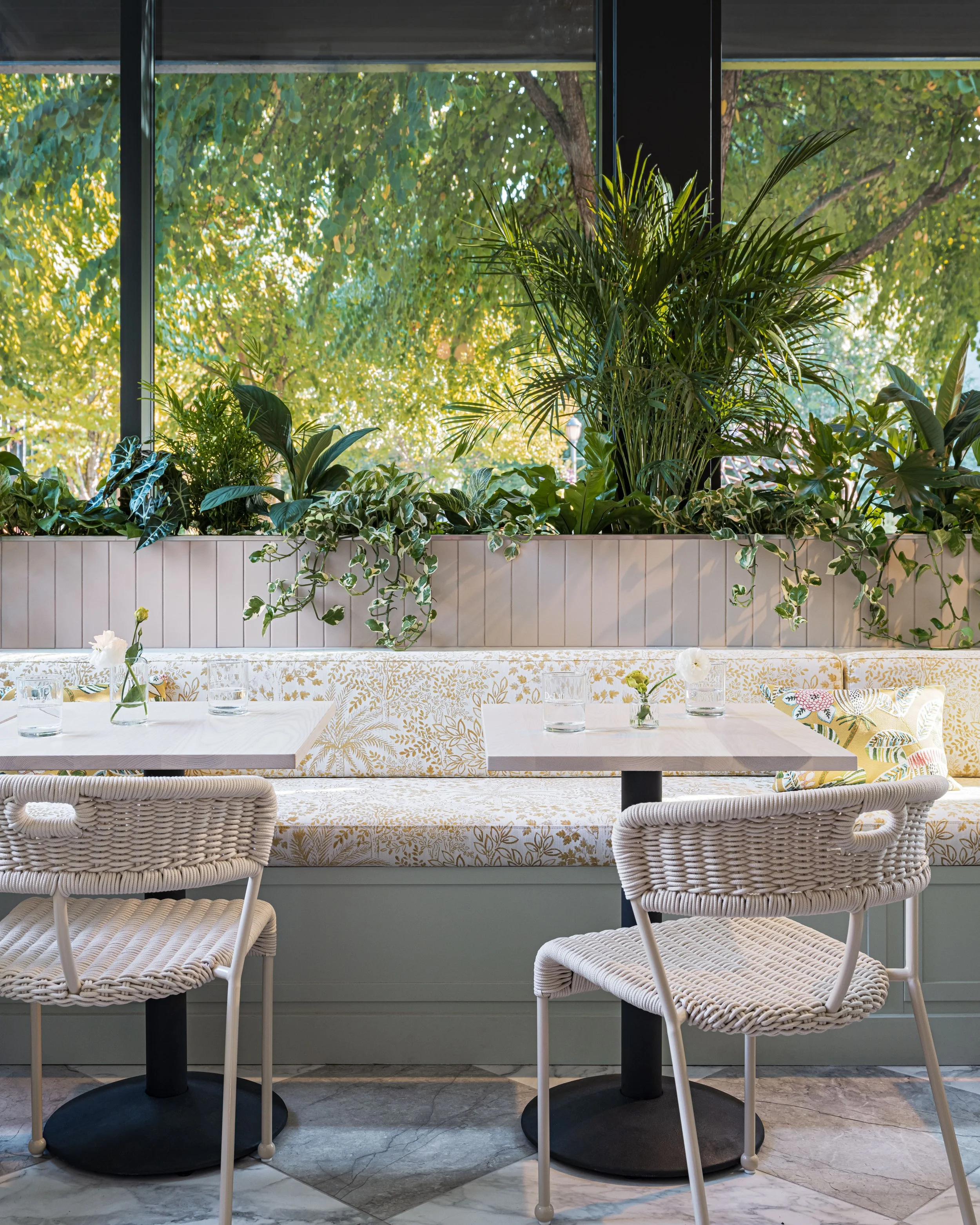 The Solarium dining area at DeLille En Ville in Seattle's University Village.