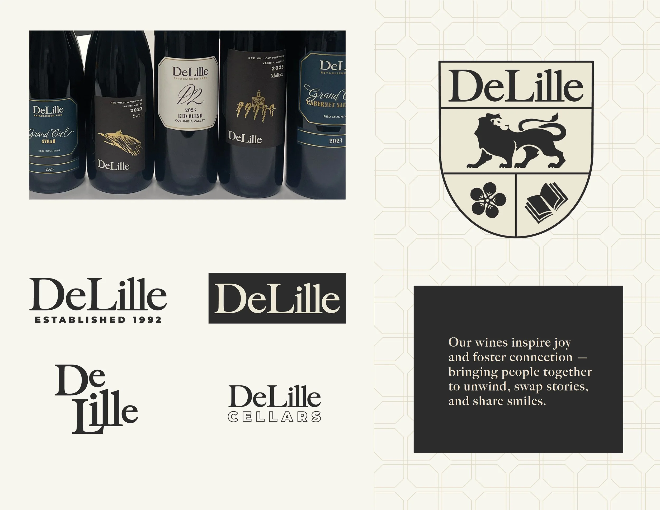 Branding & Packaging Design for DeLille Cellars. Project included brand strategy, positioning, brand guidelines & asset development and wine label / packaging design.