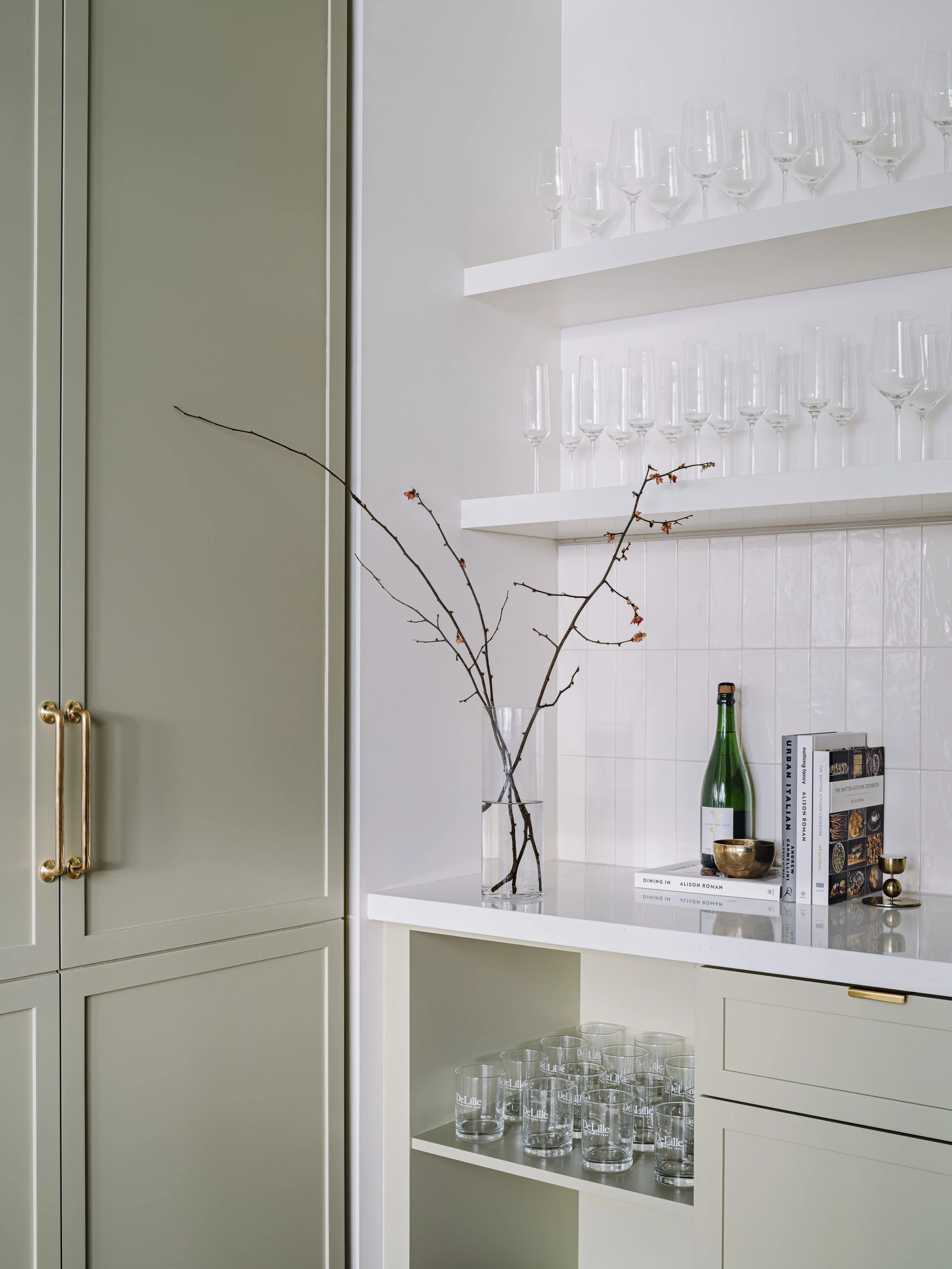 Detail of the main bar service area and storgae at DeLille En Ville.