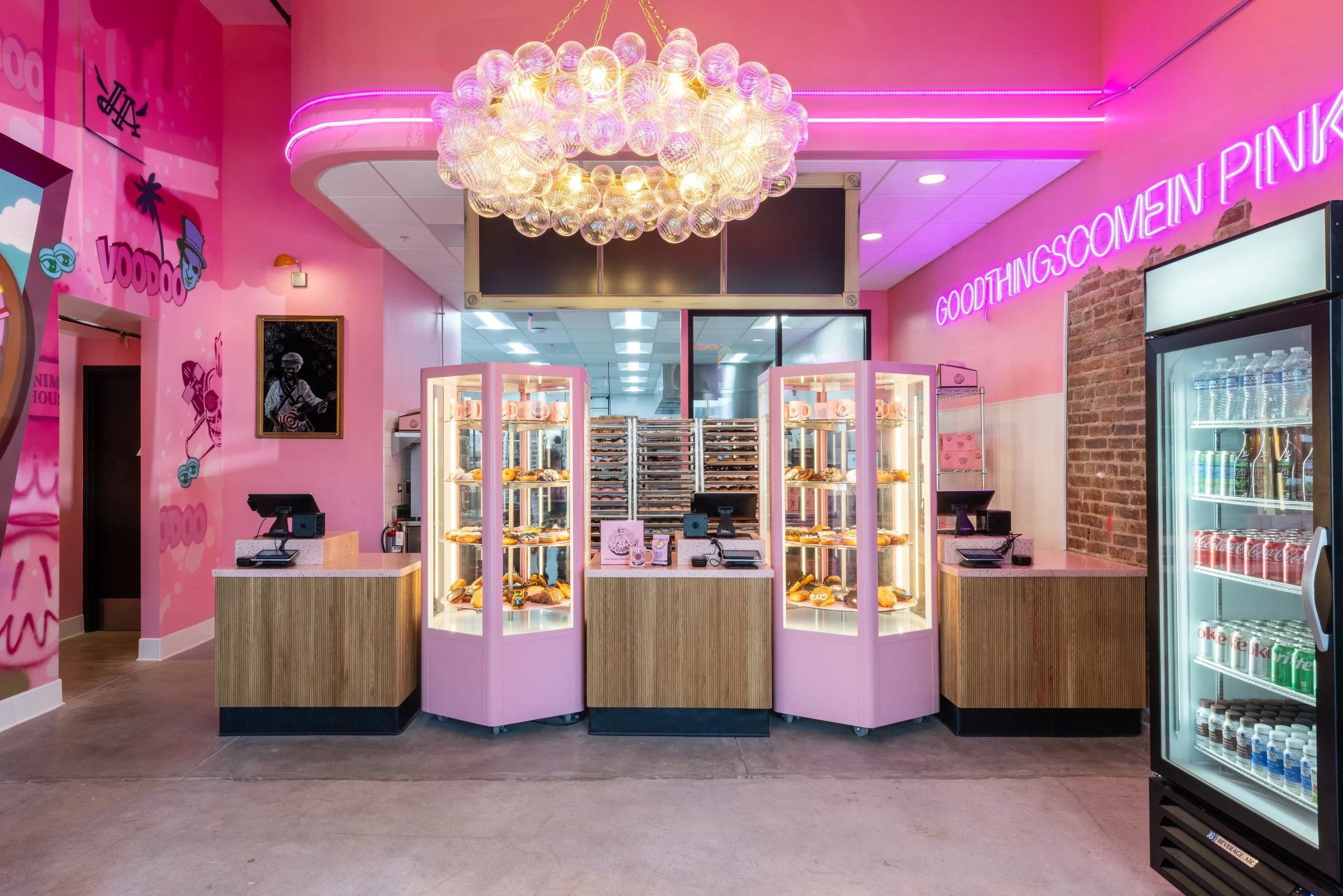 hospitality design of voodoo doughnuts in los angeles, venice beach location