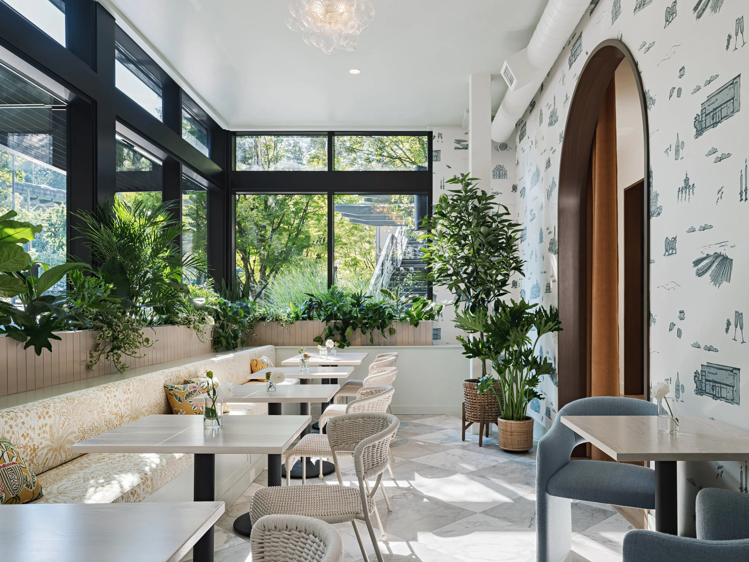 The Solarium dining area at DeLille En Ville in Seattle's University Village.