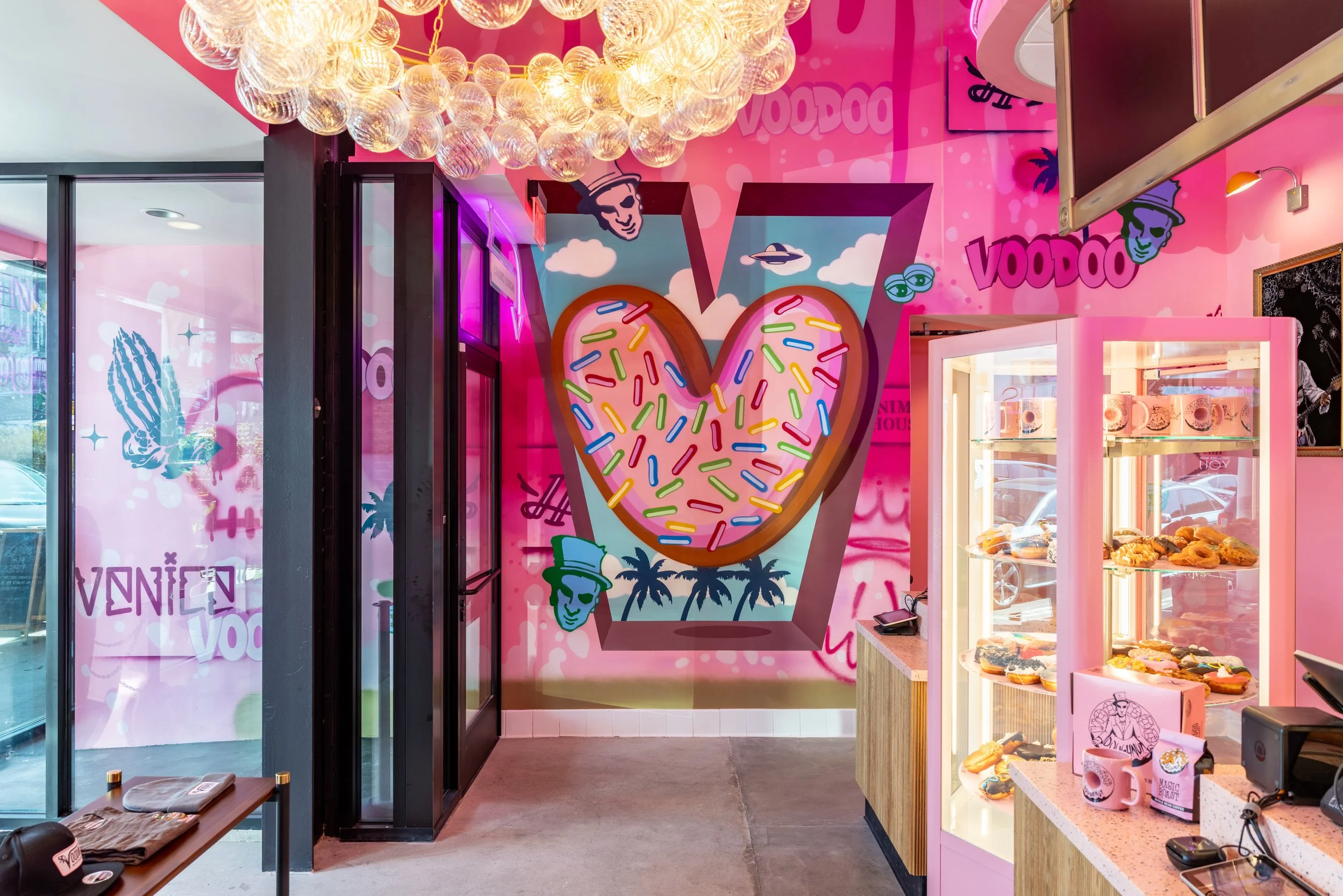 hospitality design of voodoo doughnuts in los angeles, venice beach location