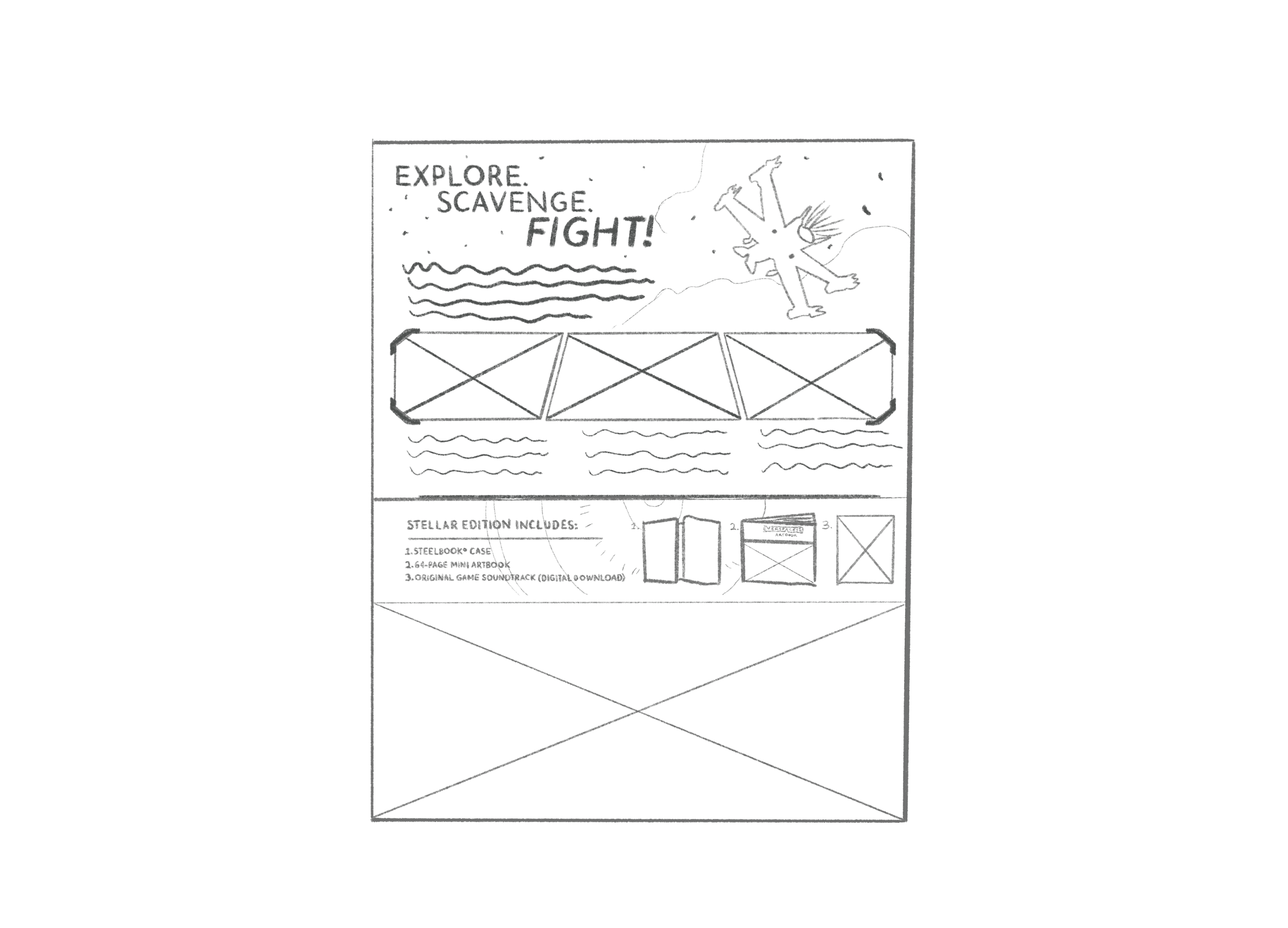 I created concept sketches to pitch the back of box designs to the developers