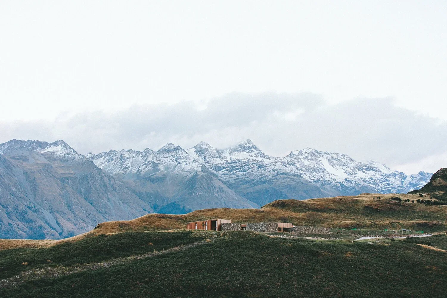 distant mountain range with snow peaks