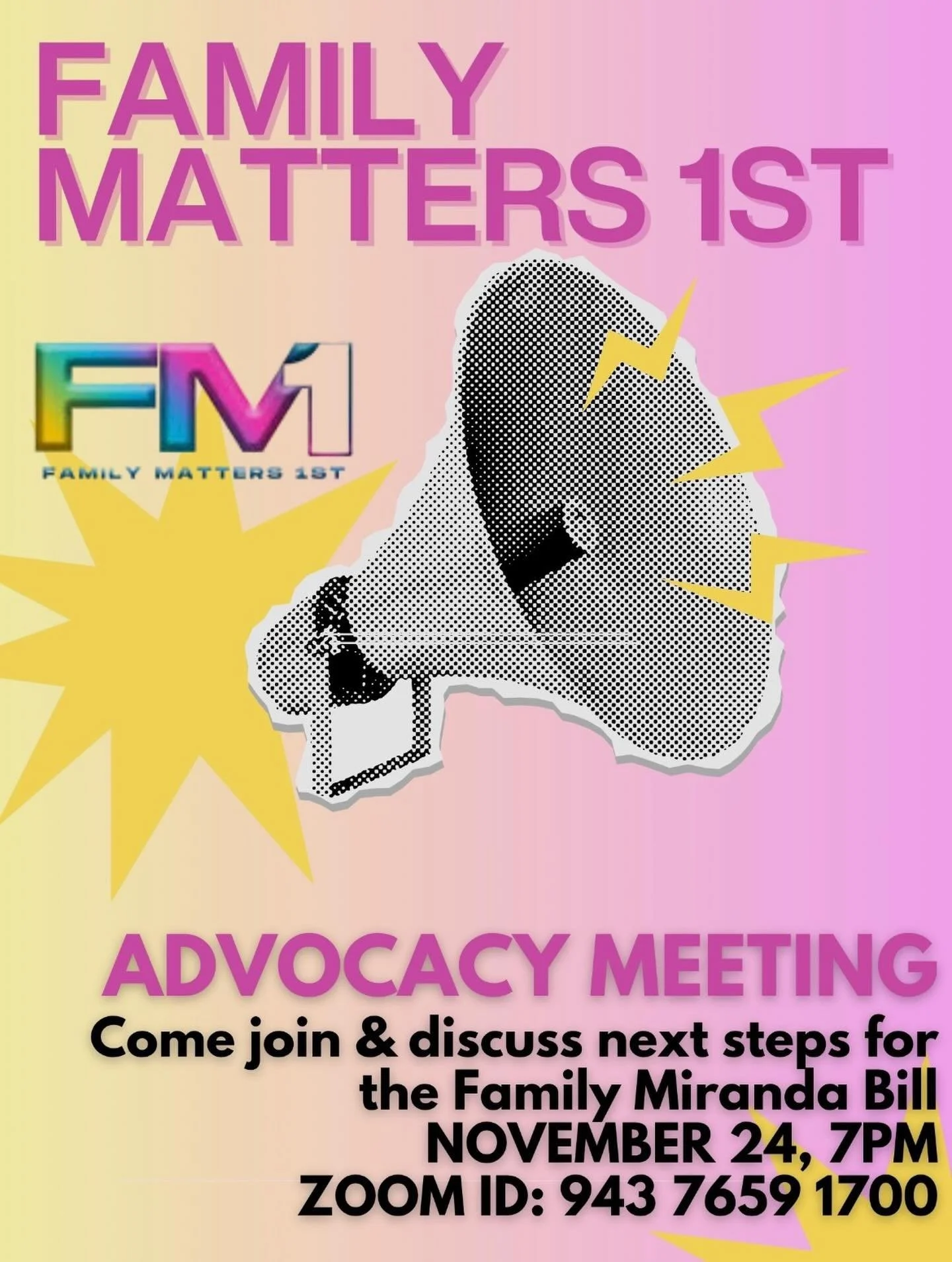 Join Family Matters 1st on November 24 at 7pm to organize for Family Miranda!