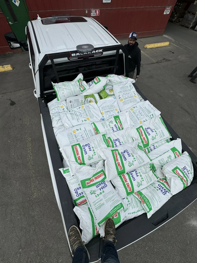 Picking up lawn fertilizer for the season