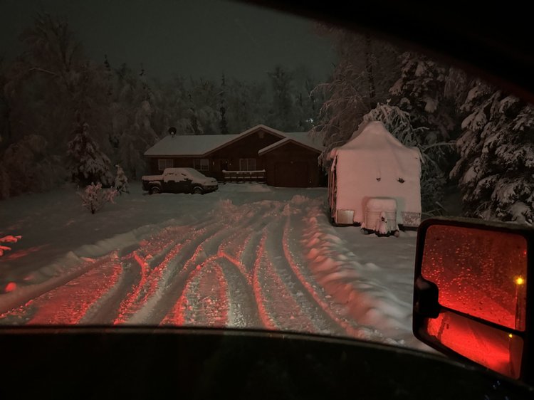 Driveway before being plowed by Snip&Clip Alaska