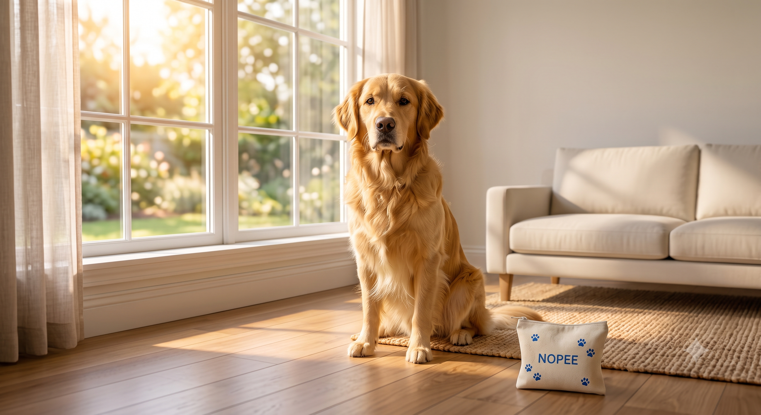 Bright clean living room with NOPEE sachet by the sofa