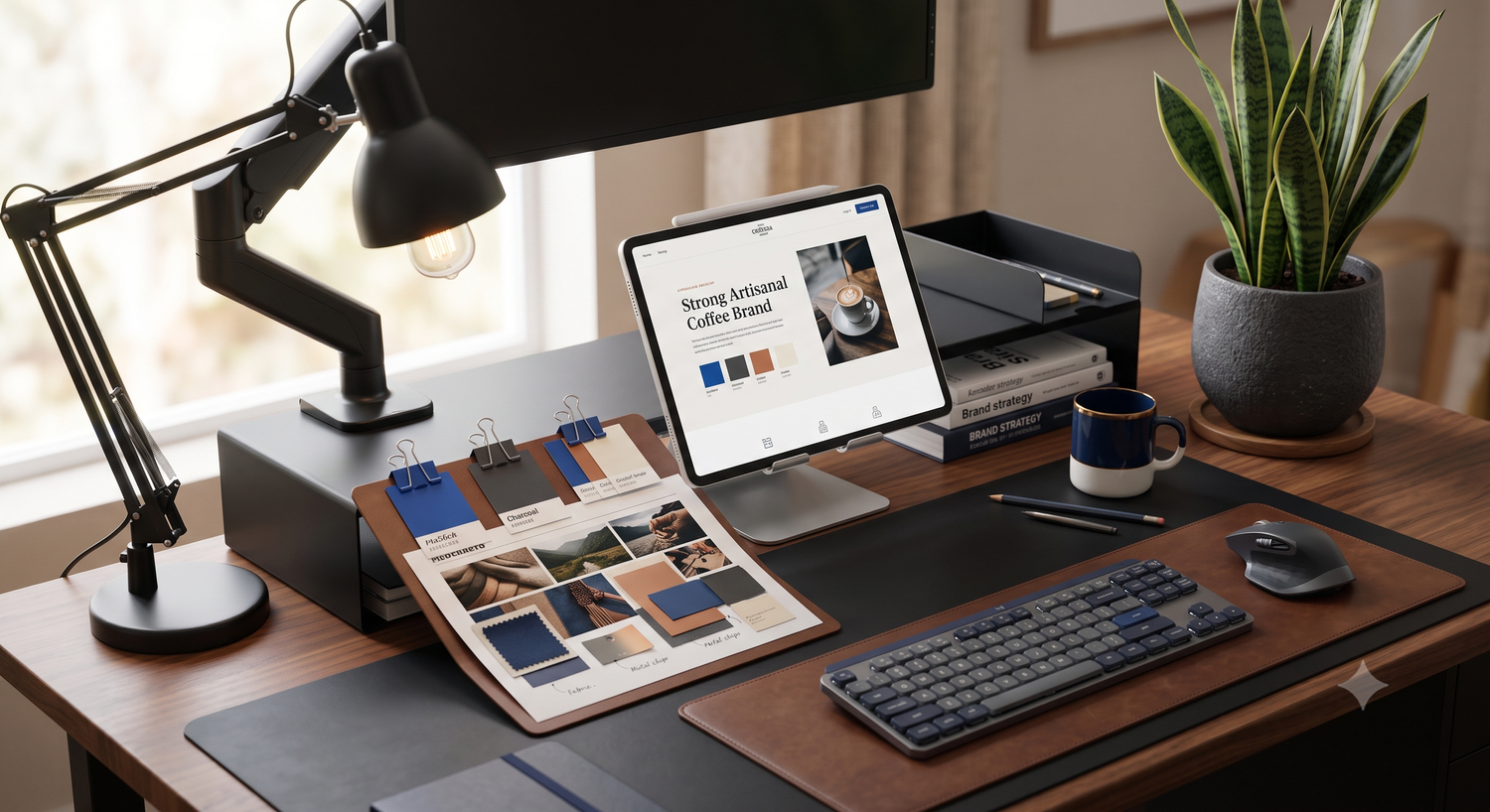 UX planning notebook with website wireframes