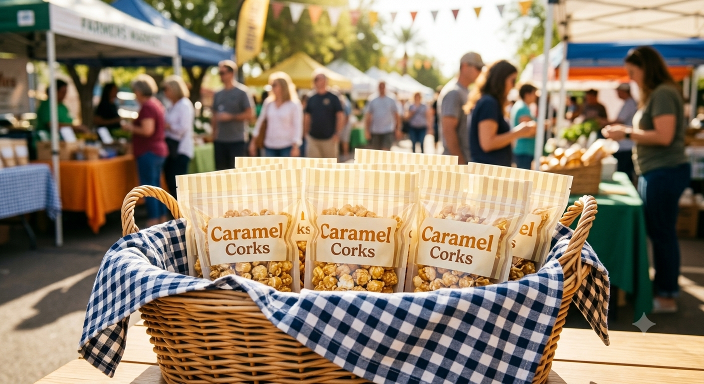 Corks Popcorn at farmers market