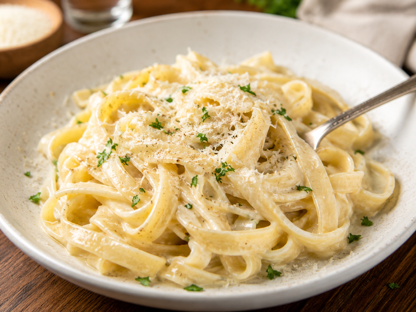 Creamy Alfredo Pasta with White Kampot Pepper