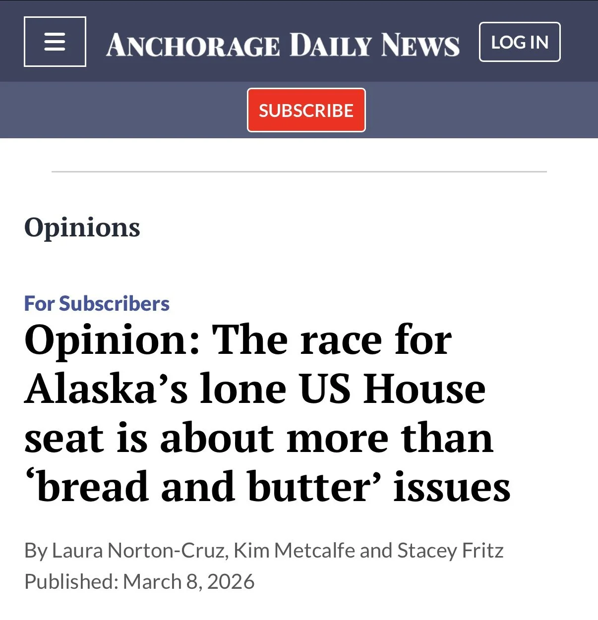 Anchorage Daily News, March 2026