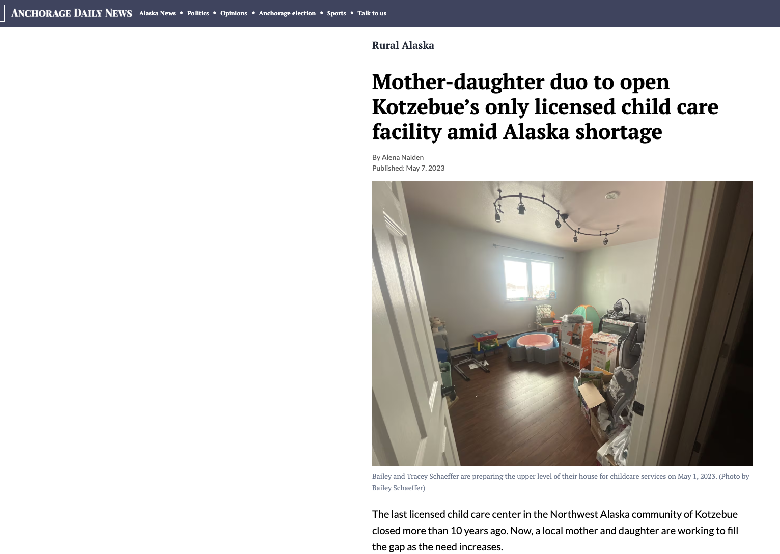 Anchorage Daily News article for which I provided background and in which I am quoted, May 2023