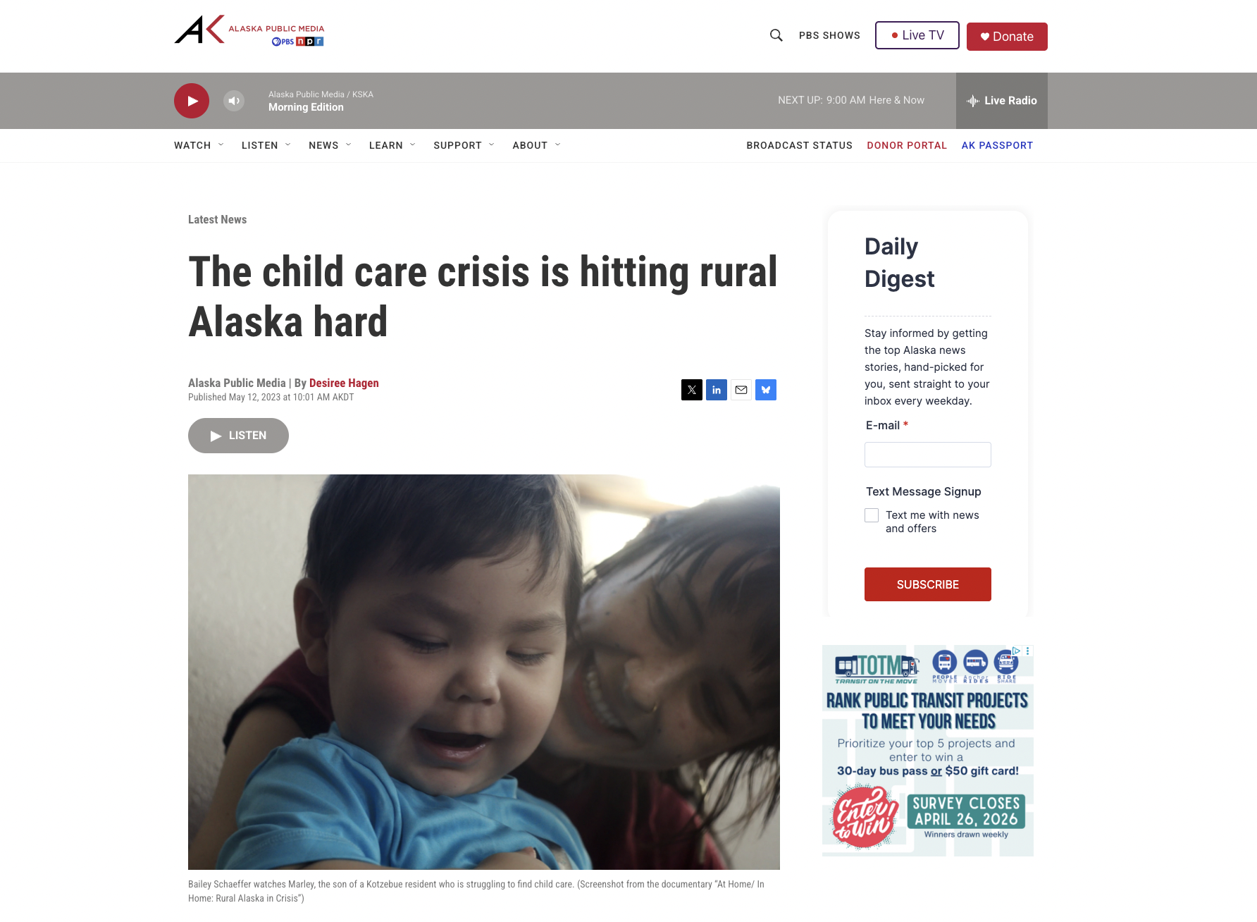 KOTZ/Alaska Public Media radio segment about my film & the issues it exposes, with quotes from me, May 2023