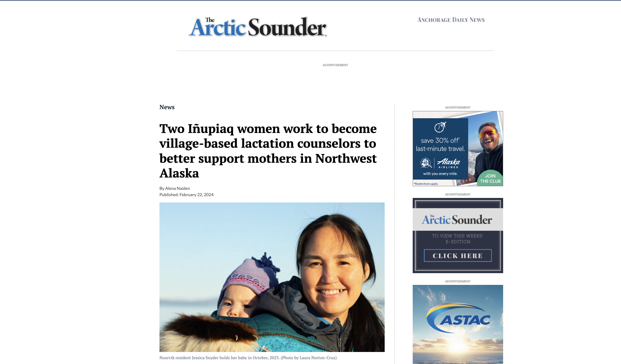 Arctic Sounder article about a project I lead, with my quotes and photography, February 2024