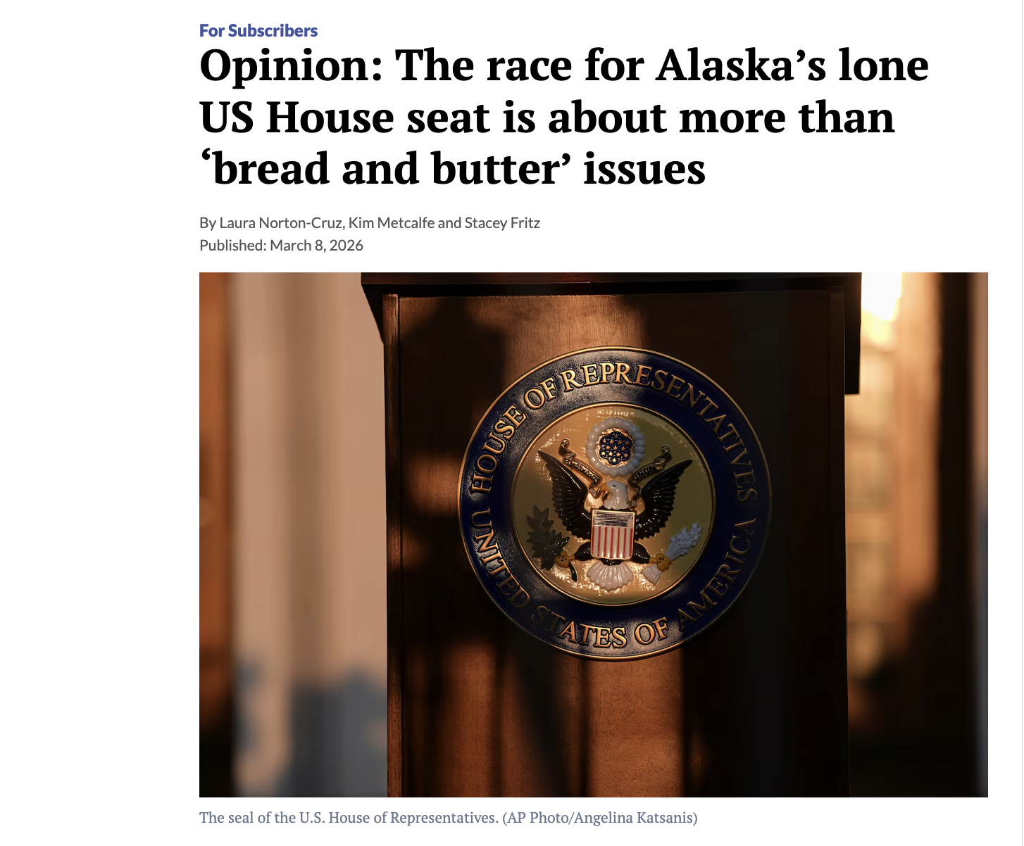 Anchorage Daily News, March 2026