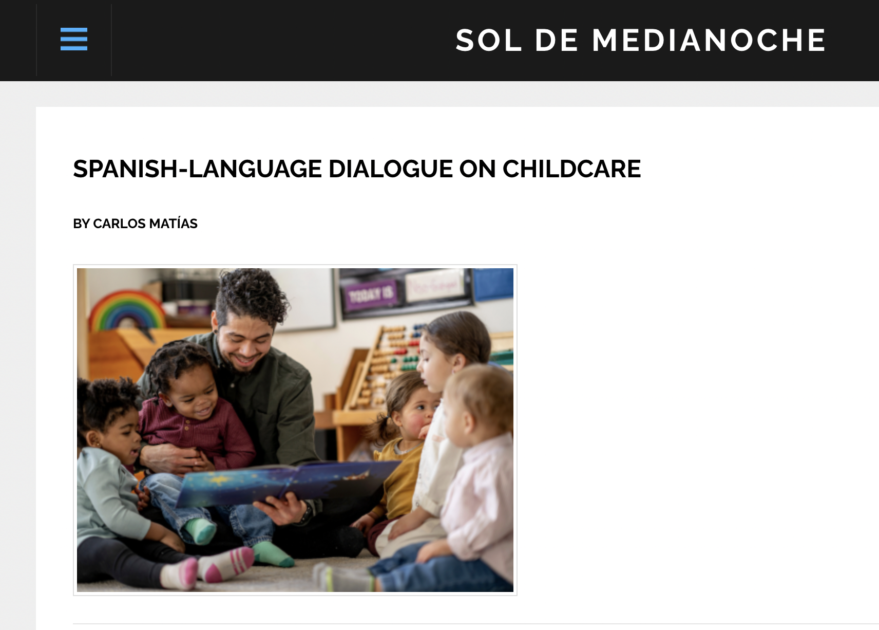 Sol de Medianoche article about my work with Spanish-language childcare providers & problem-solving, July 2026