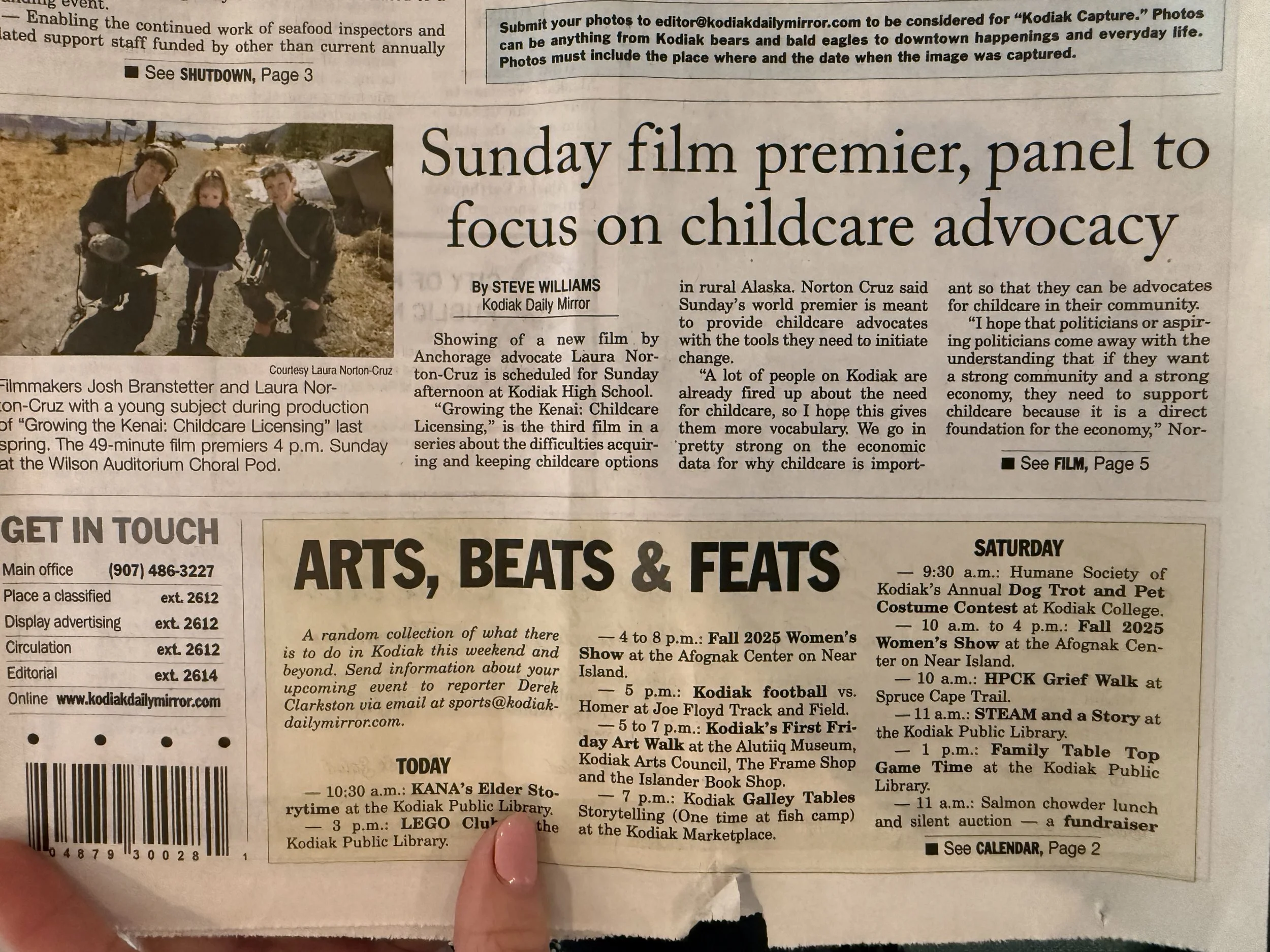 Kodiak Daily Mirror article about my work, October 2025