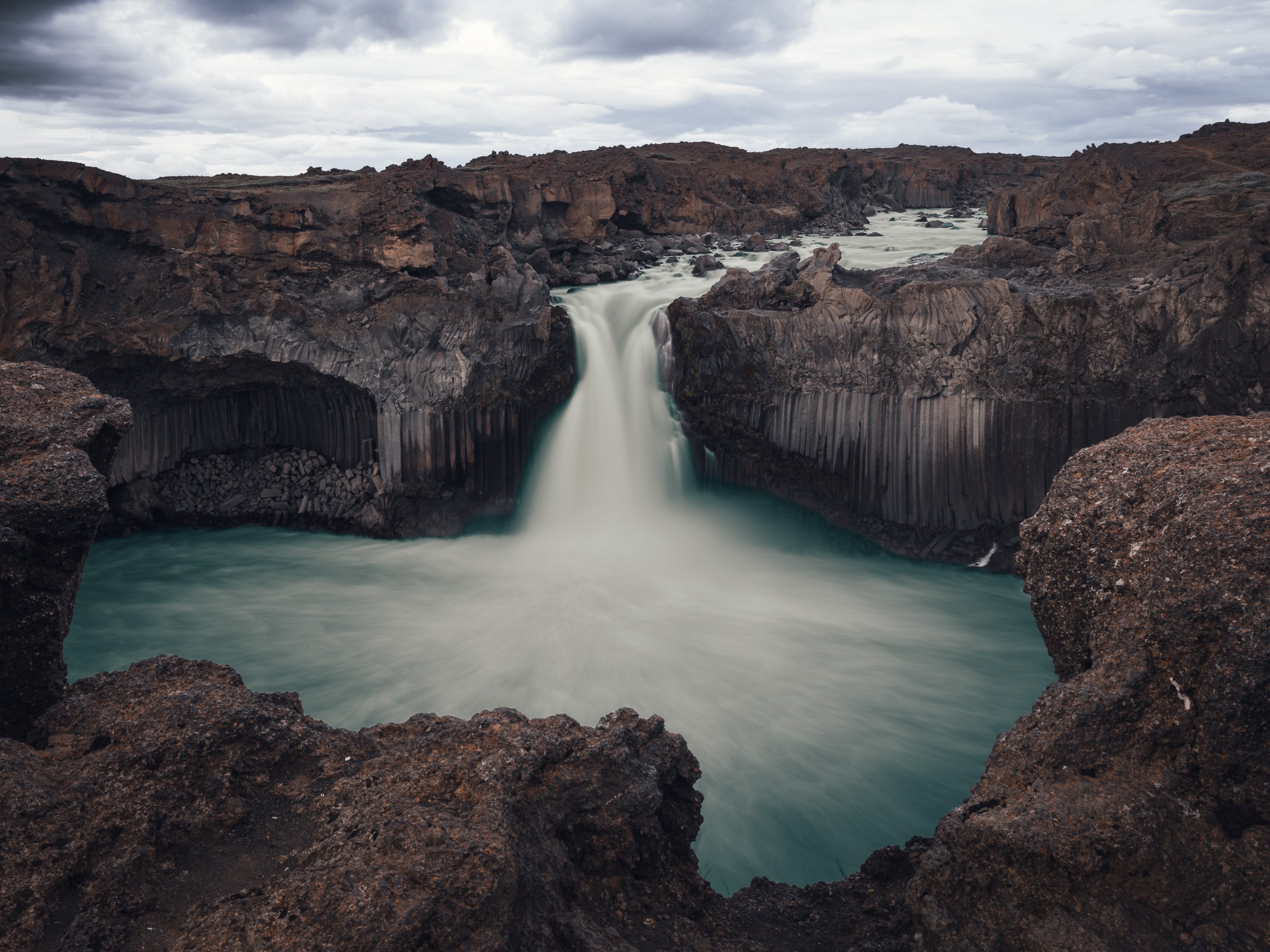 Aldeyjarfoss is a spectacular waterfall surround by basalt columns of volcanic rock.