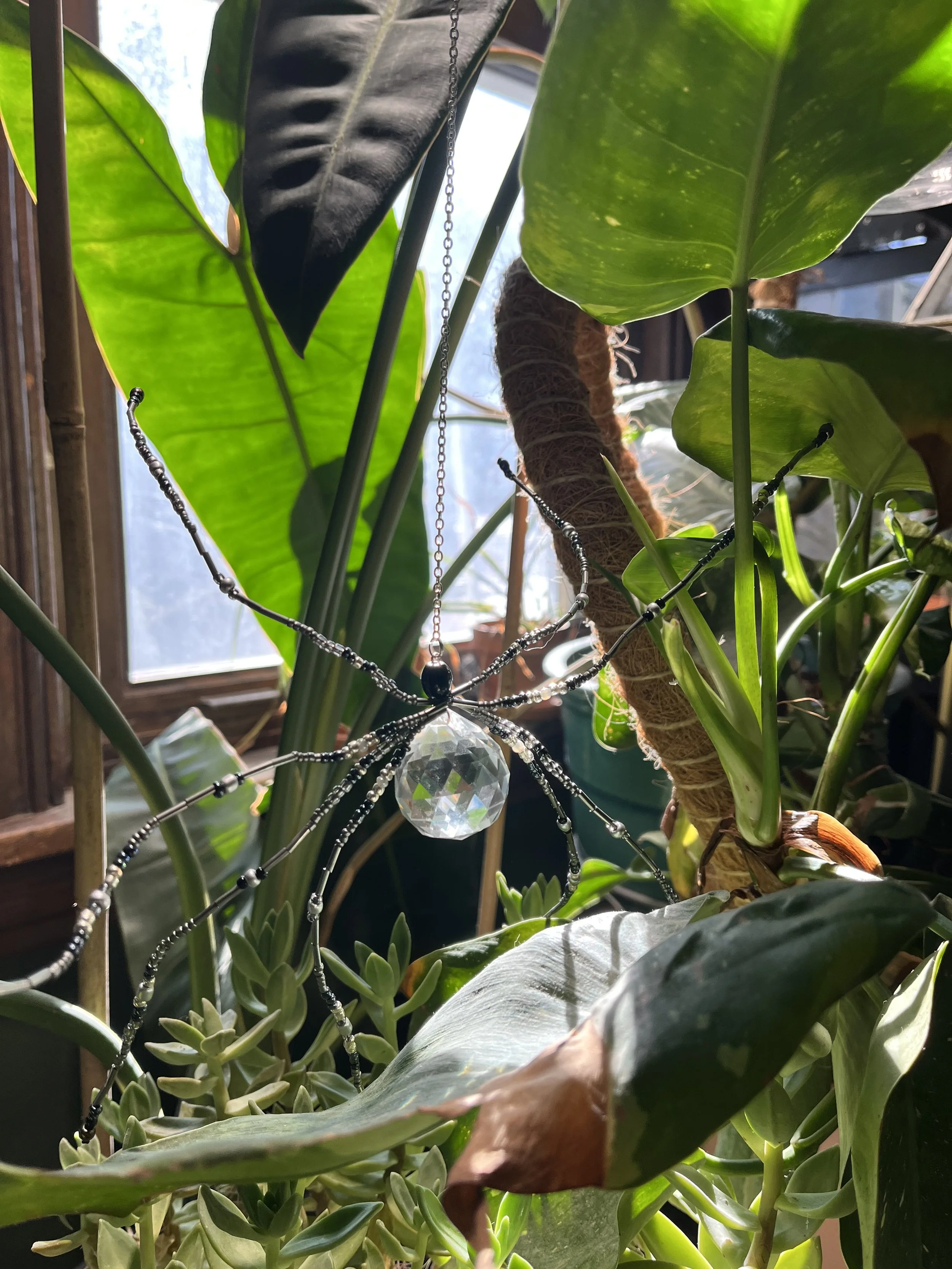 Beaded Spider Sun Catcher - Silver & Black