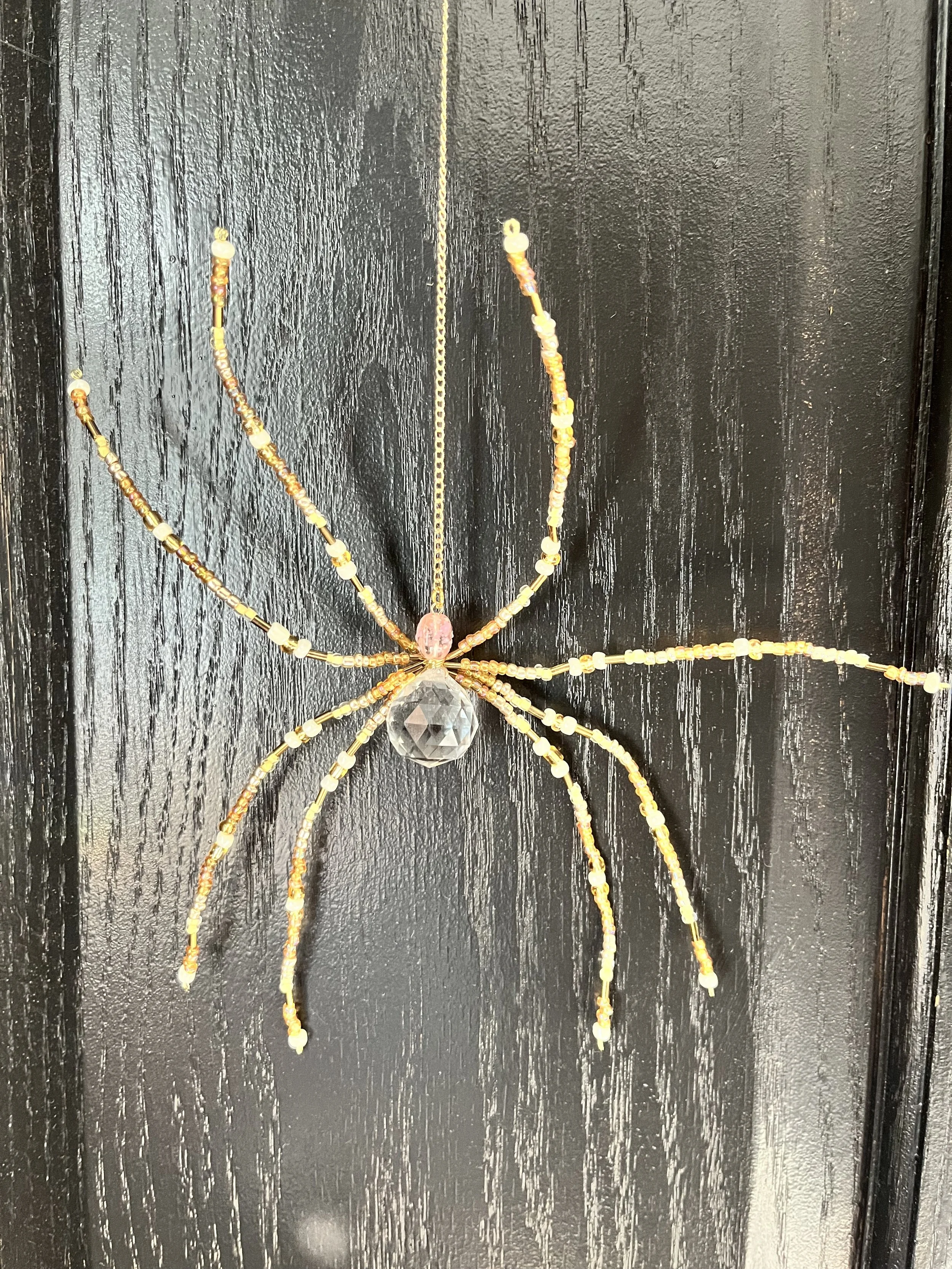 Beaded Spider Sun Catcher - Gold, Pink & Pearl