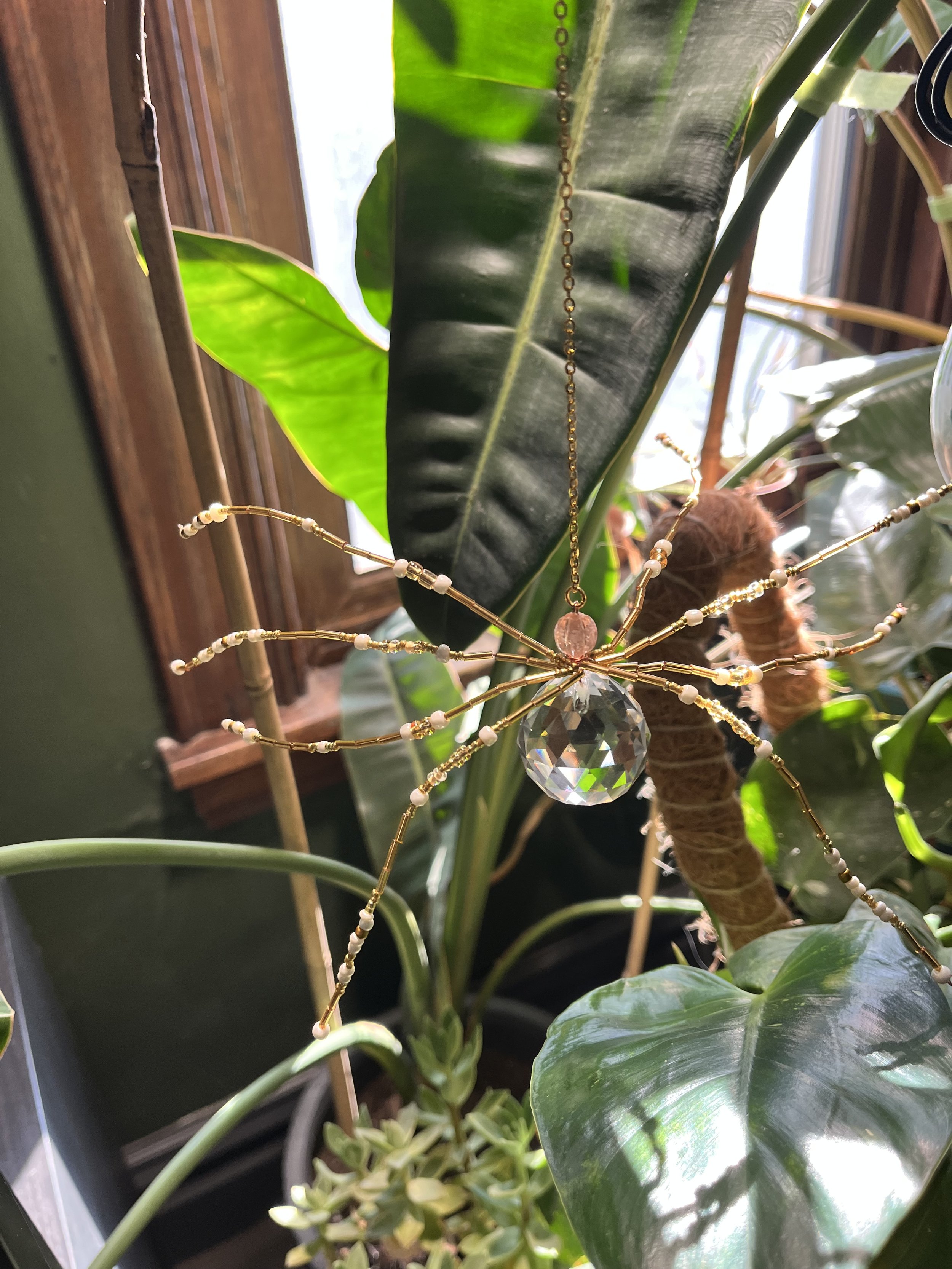 Beaded Spider Sun Catcher - Gold, Pink & Pearl Large