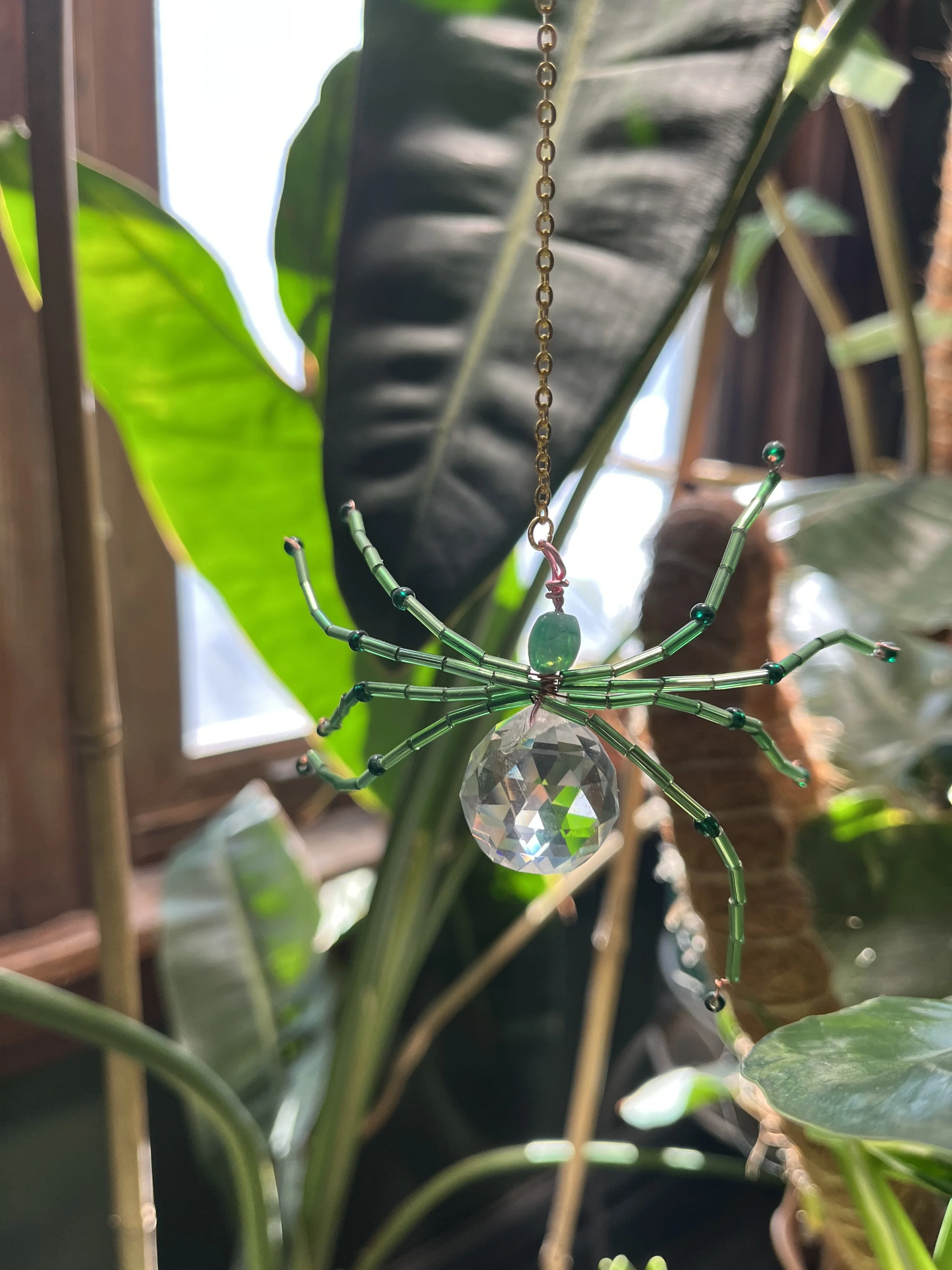Beaded Spider Sun Catcher - Green Mini