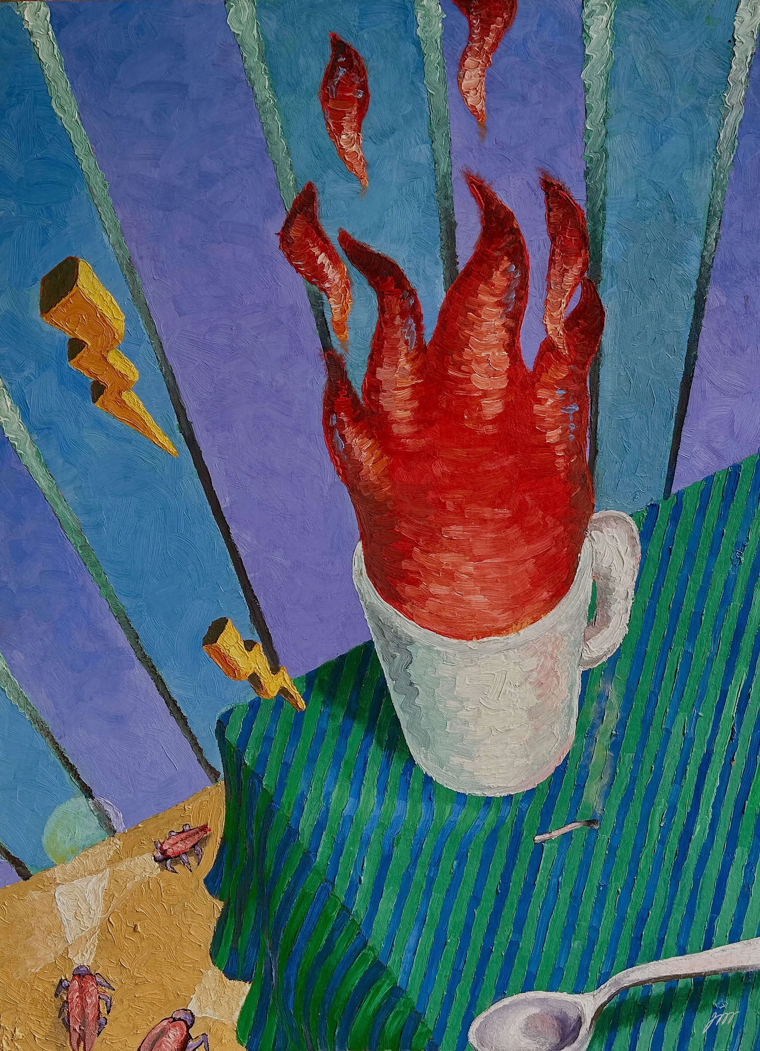 Hot Coffee & Roaches. 19 x 26 inches, oil on paper. Price on request.