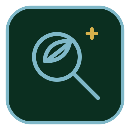 Attention to detail icon with a magnifying glass and leaf.