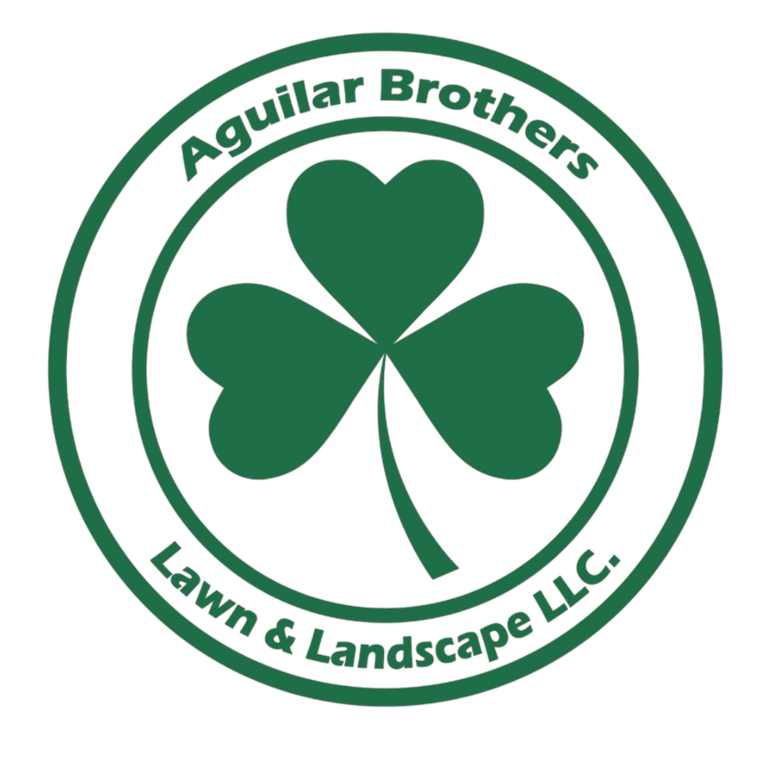 Logo for Agilelair Brothers Lawn and Landscape LLC showing a shamrock with three heart-shaped leaves and the company name encircling it.