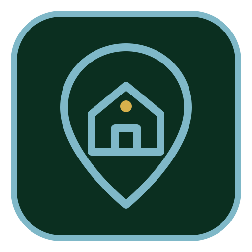 Locally owned and operated landscaping company icon with a home and location pin.