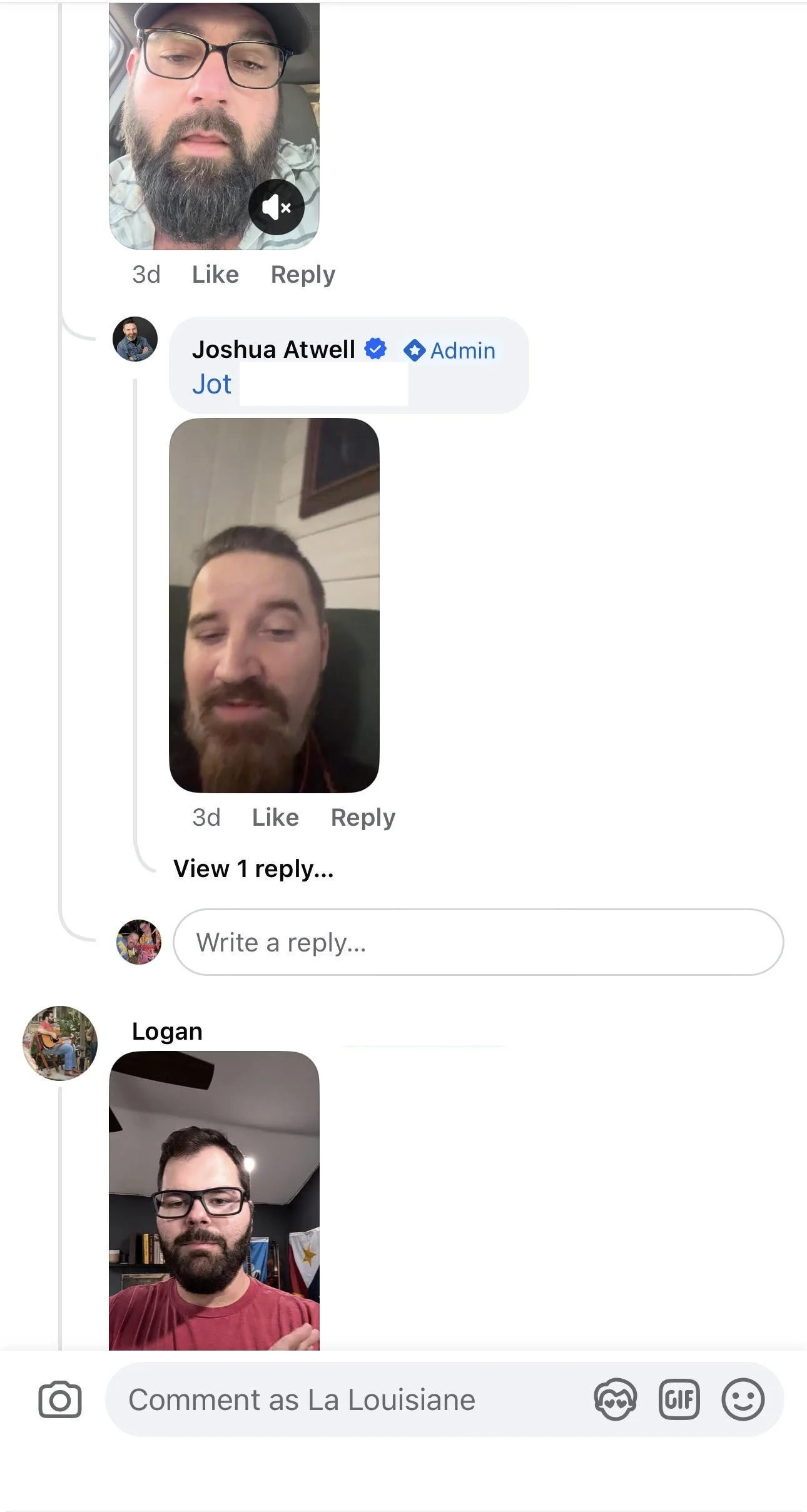 Screenshots of a social media conversation with four men in the images, each appearing in their respective photos.