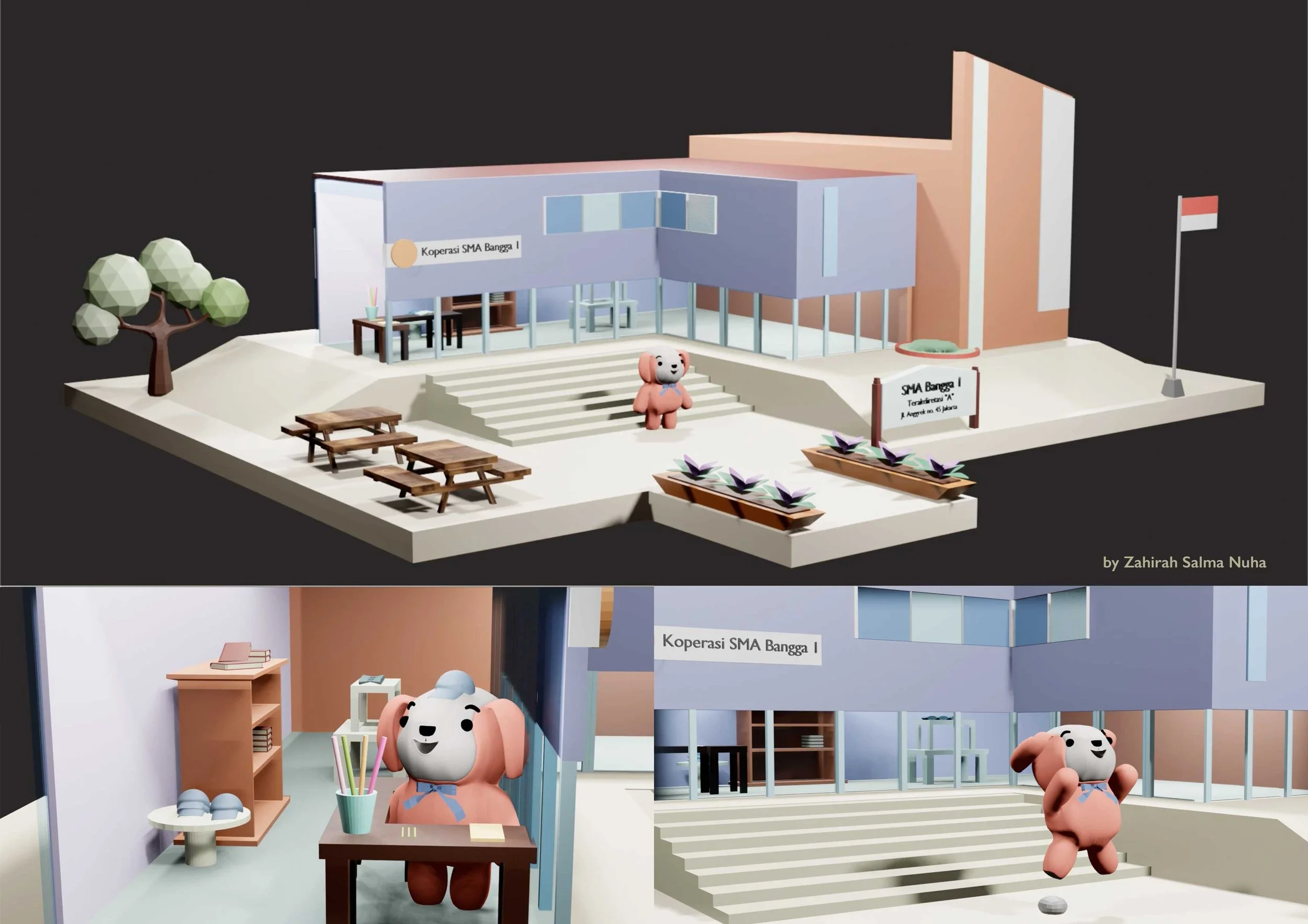 3D School Modeling and Character animation