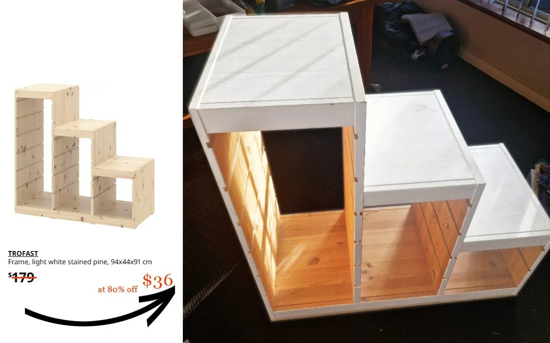 Trofast stair-type wooden storage unit