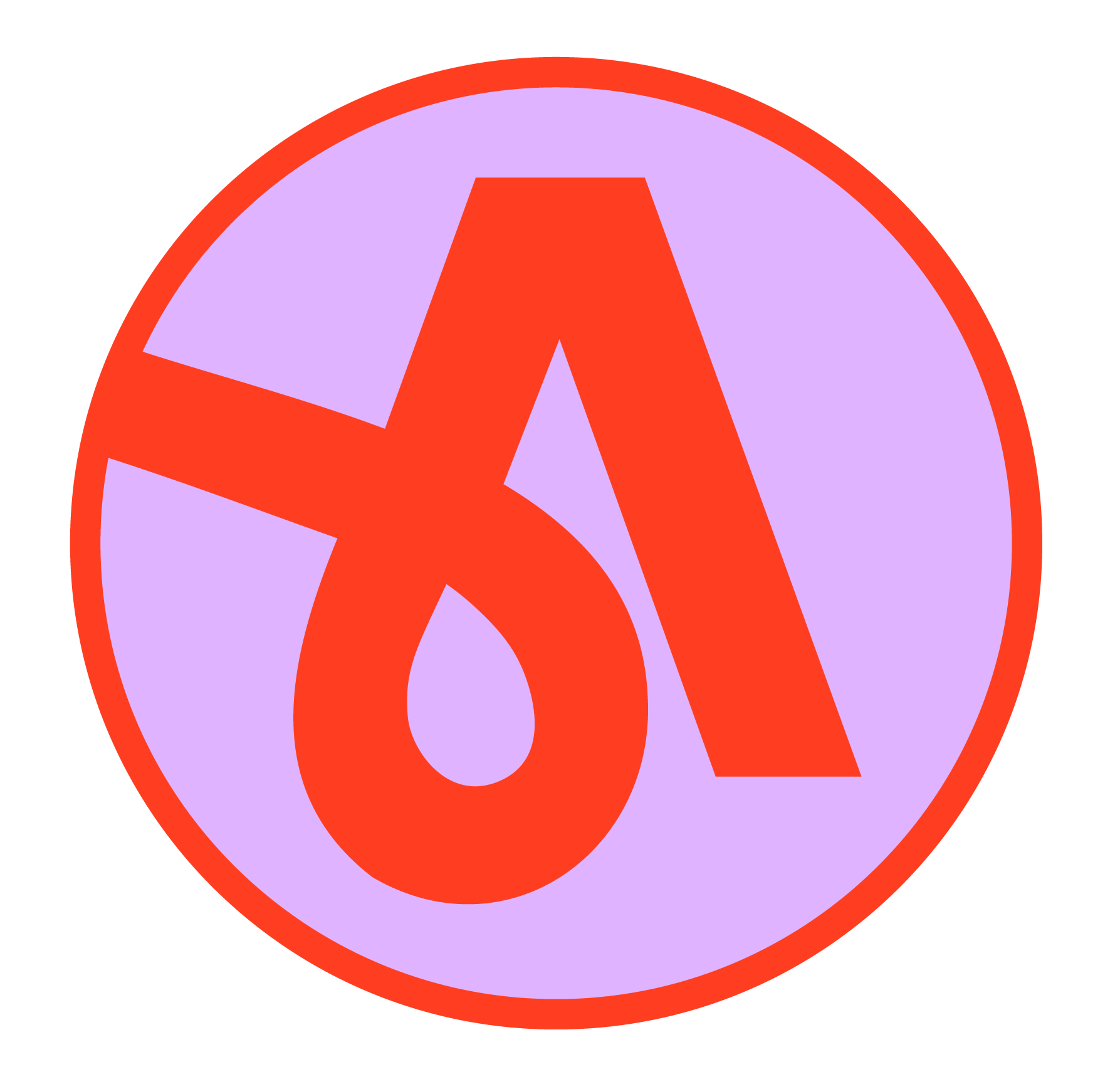 Orange A inside a purple circle with a red outline.